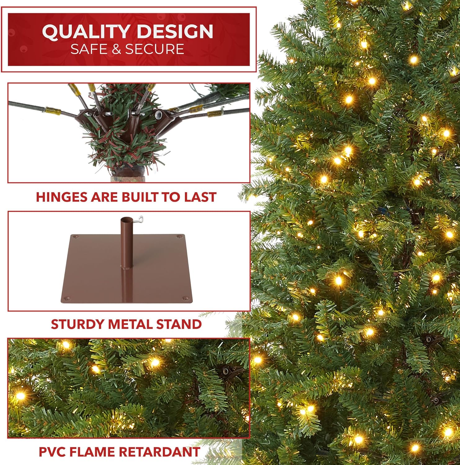 Casafield 6.5FT Pre-Lit Realistic Pencil Alpine Fir Artificial Holiday Christmas Tree with LED Lights and Metal Stand