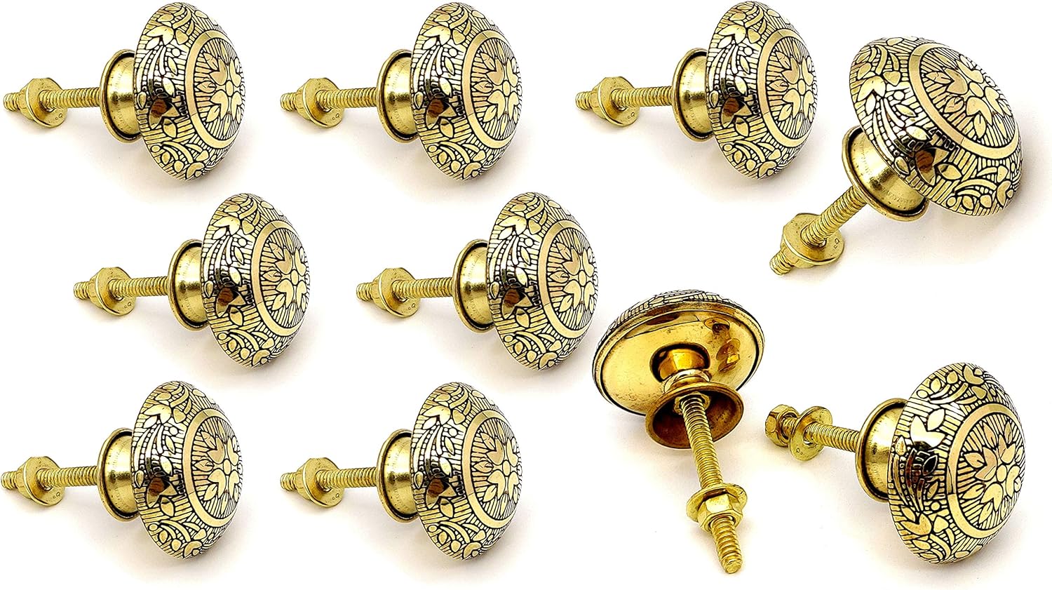 5MoonSun5's Brass Drawer Pulls Knobs/Dresser Door Knobs/Pull and Push Locker Handle Knobs for Cabinets, Wardrobes & Kitchen/Locker Pulls Handles Handmade Classic Hardware Decor, 38 mm (Set of 10)