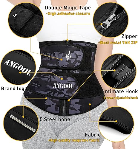 Miniatura 2 de ANGOOL - Entrenador de cintura de neopreno para mujer, cinturón recortador de talla grande, cinturón para sauna, corsé con cremallera