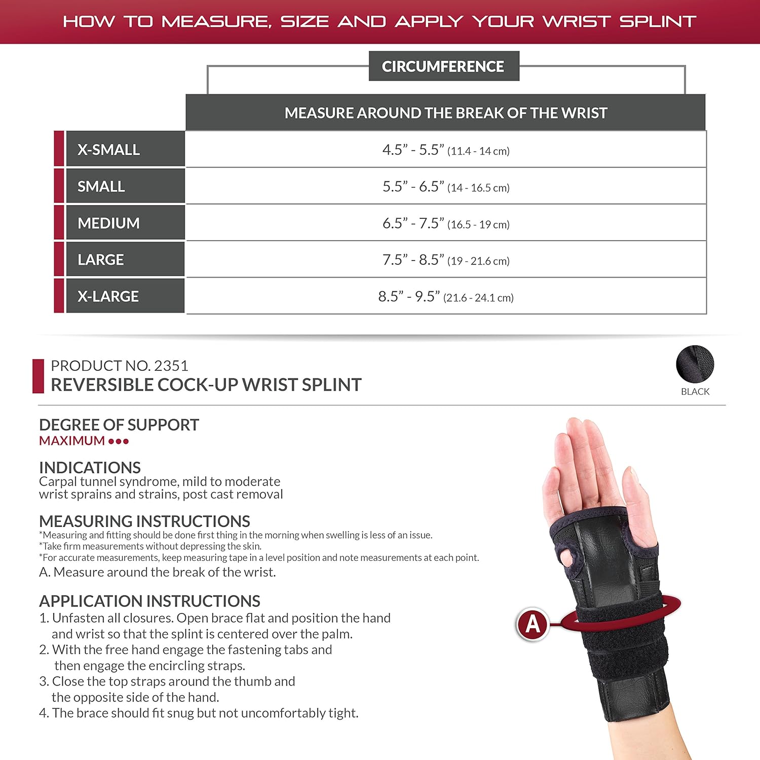 OTC Reversible Wrist Splint, Cock-up Lacing, Knit Elastic (Pack of 2)