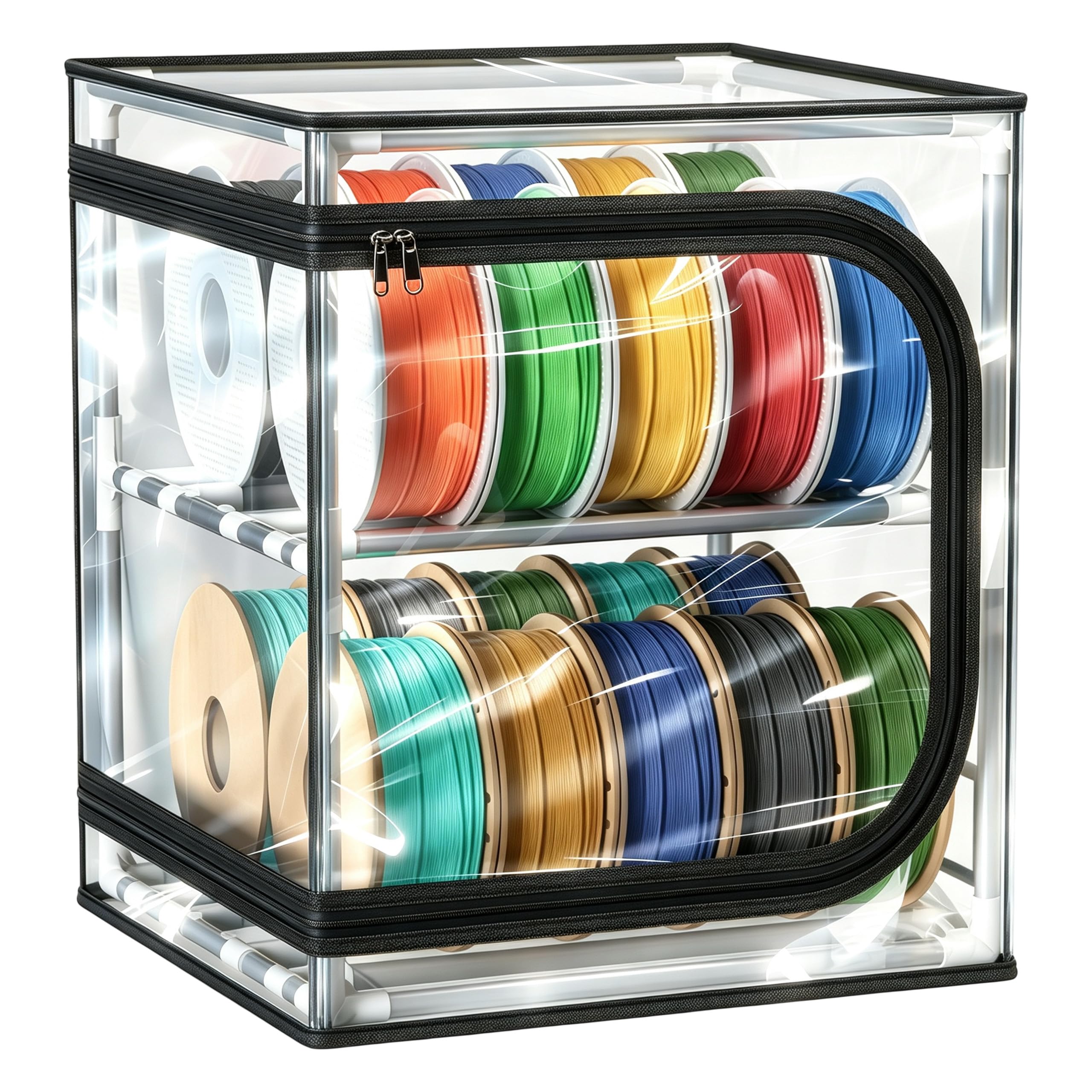 Caja de almacenamiento de filamentos 3D, 2 estantes de metal para