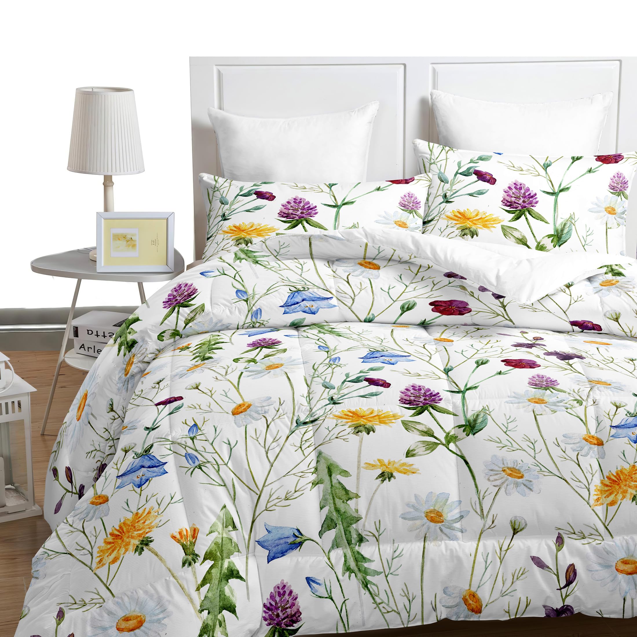 Bettdecke 220x240 cm 4 Jahreszeiten Bettdecke, Bunter Blumendruck Mikrofaser Steppdecke, Weiche und Bequeme Ganzjahresdecke, Deal für Allergiker