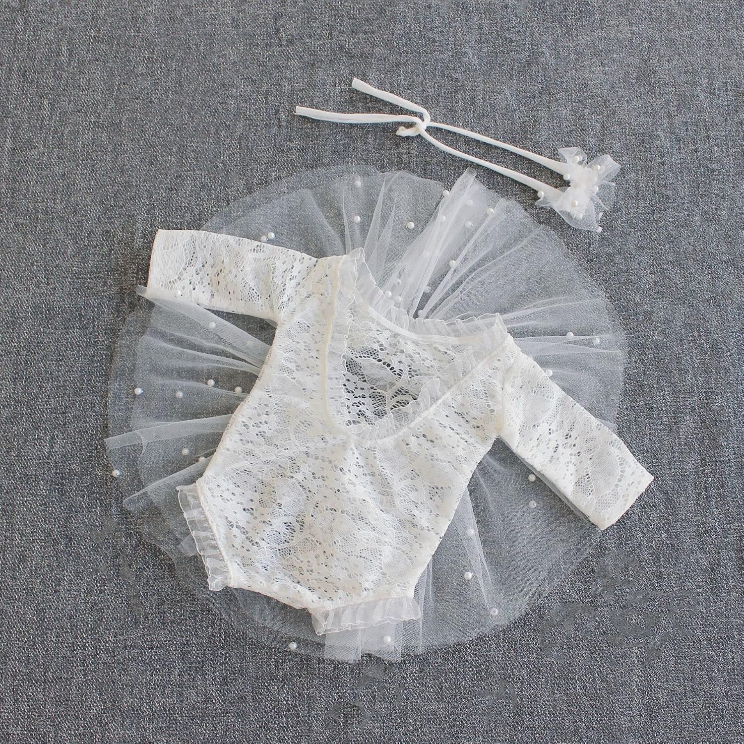 Zeroest Newborn Photography Outfits Girl Lace Romper Newborn Photography Props Rompers Baby Girls Skirt Photoshoot 3 PCS