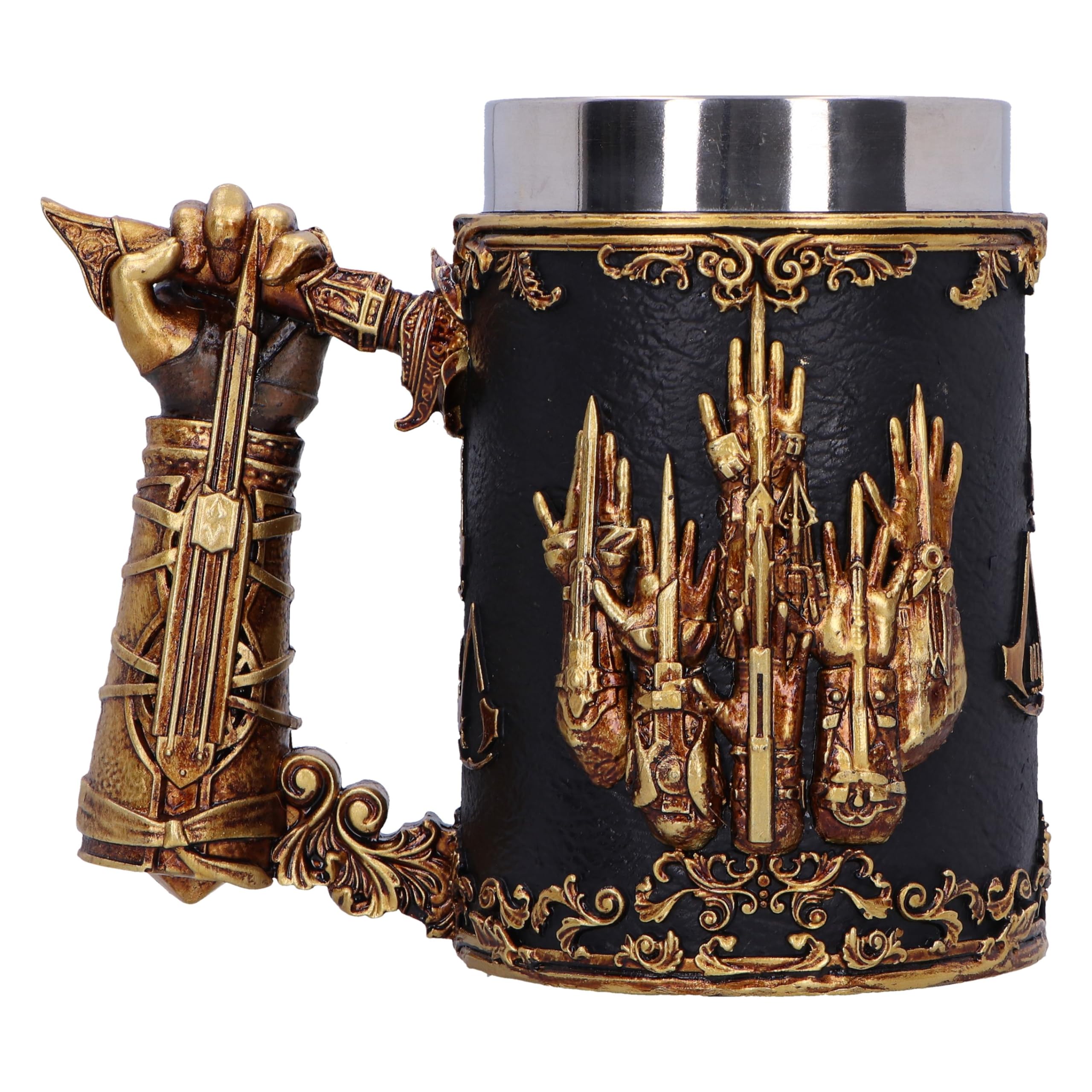 Nemesis Now Chope Assassin's Creed Through the Ages de 15,5 cm, en résine, noir/or, produit officiel Assassin's Creed, tasse à bière Assassin's Creed, moulée dans la meilleure résine, peinte à la main