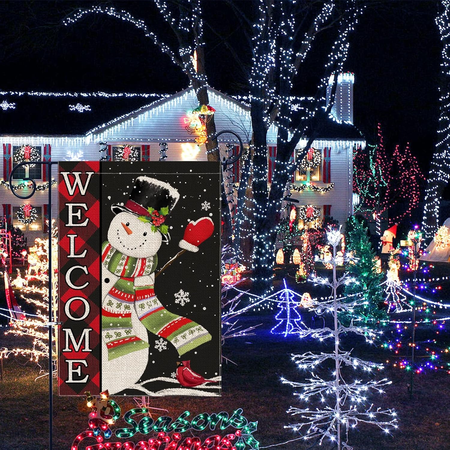 Hexagram Christmas Garden Flag, Christmas Flags 12 x 18 Double Sided, Winter Snowman Yard Flag Welcome for Outside Home Decor Outdoor - Image 6