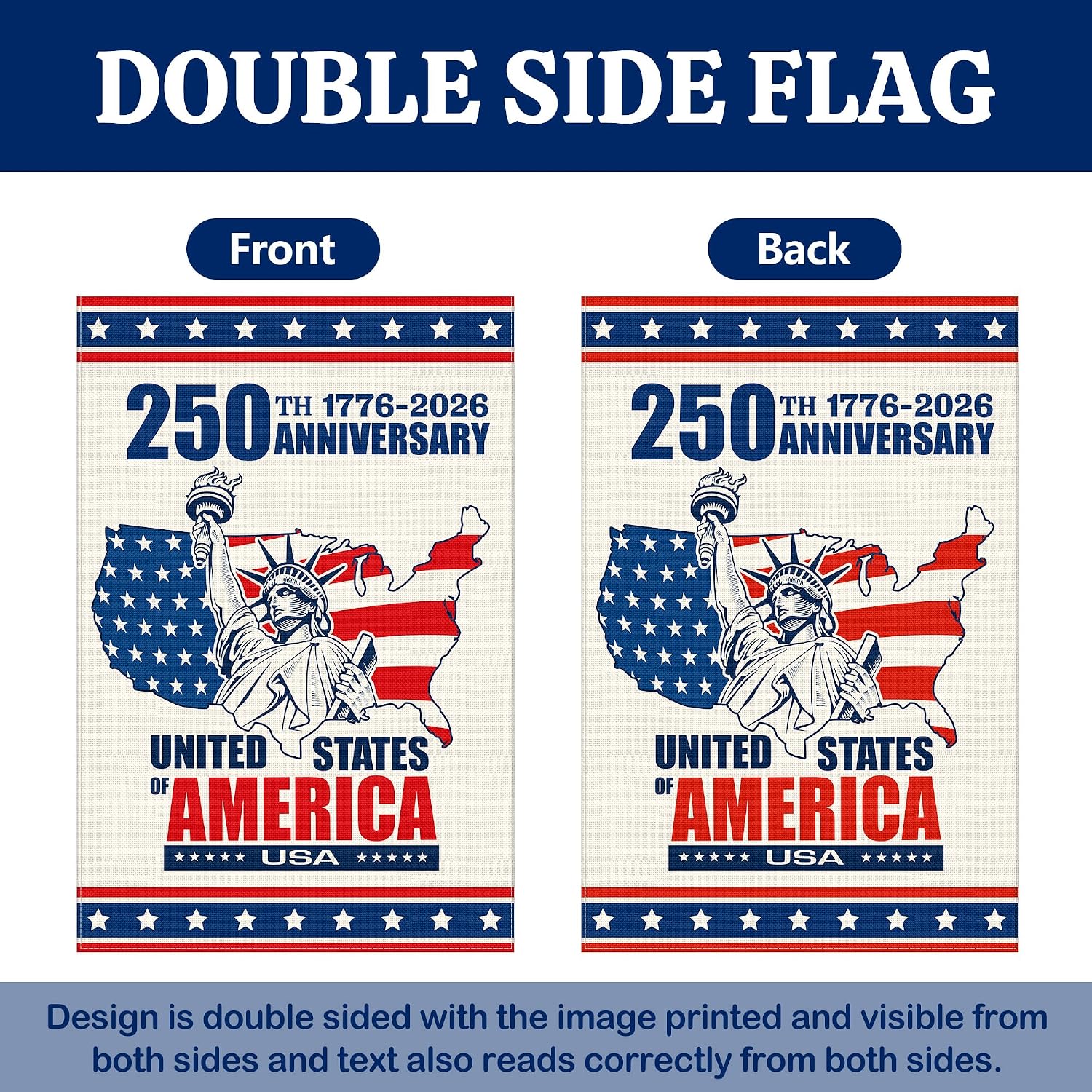 250th Anniversary American Garden Flag, 1776-2026 Commemorative Yard Banner image 3