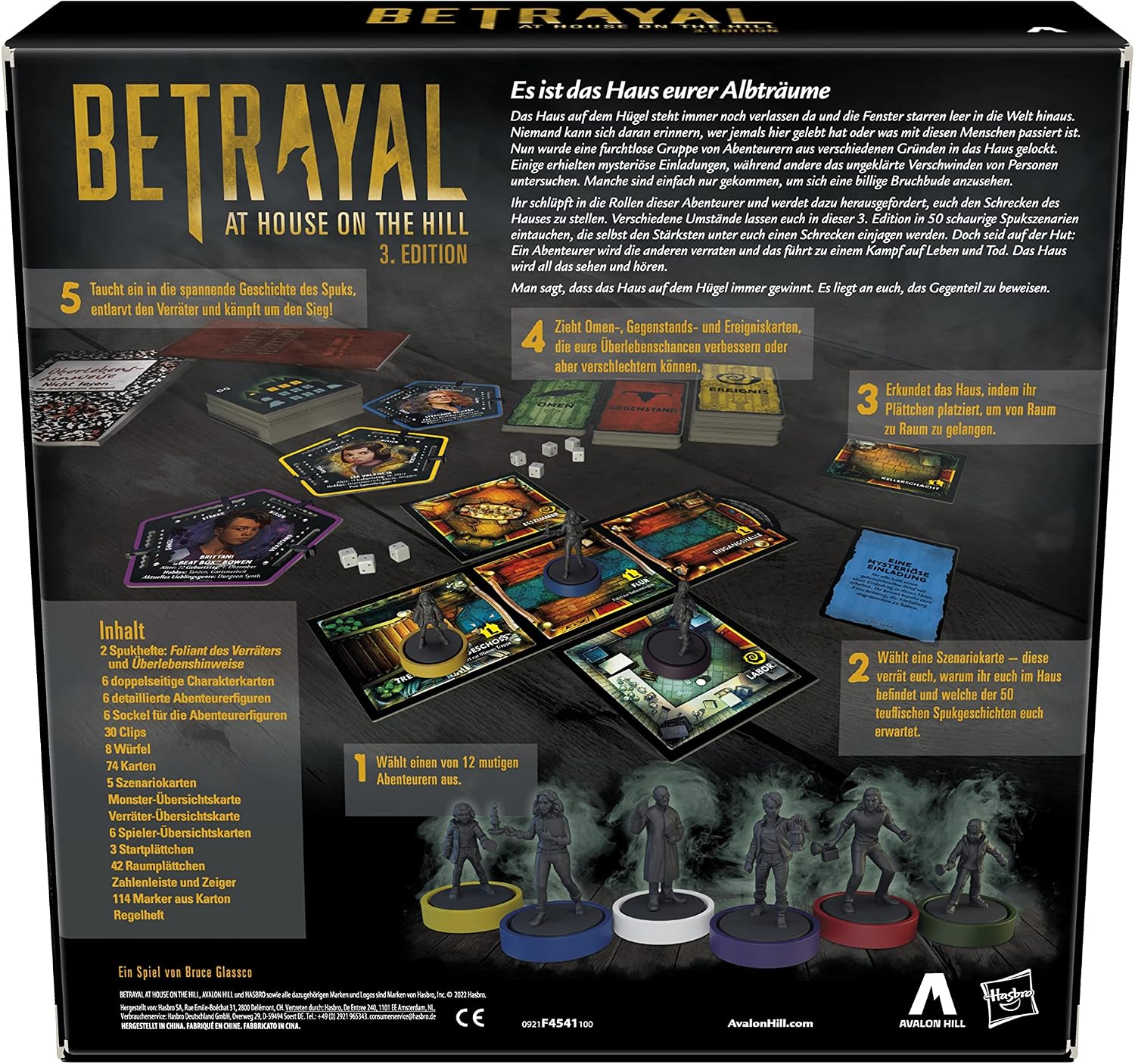 Hasbro Betrayal at House on The Hill Third Edition, Cooperative Board Game from 12 Years, 3 6 Players, 50 Haunted Scenarios, Multi-Colour, One Size
