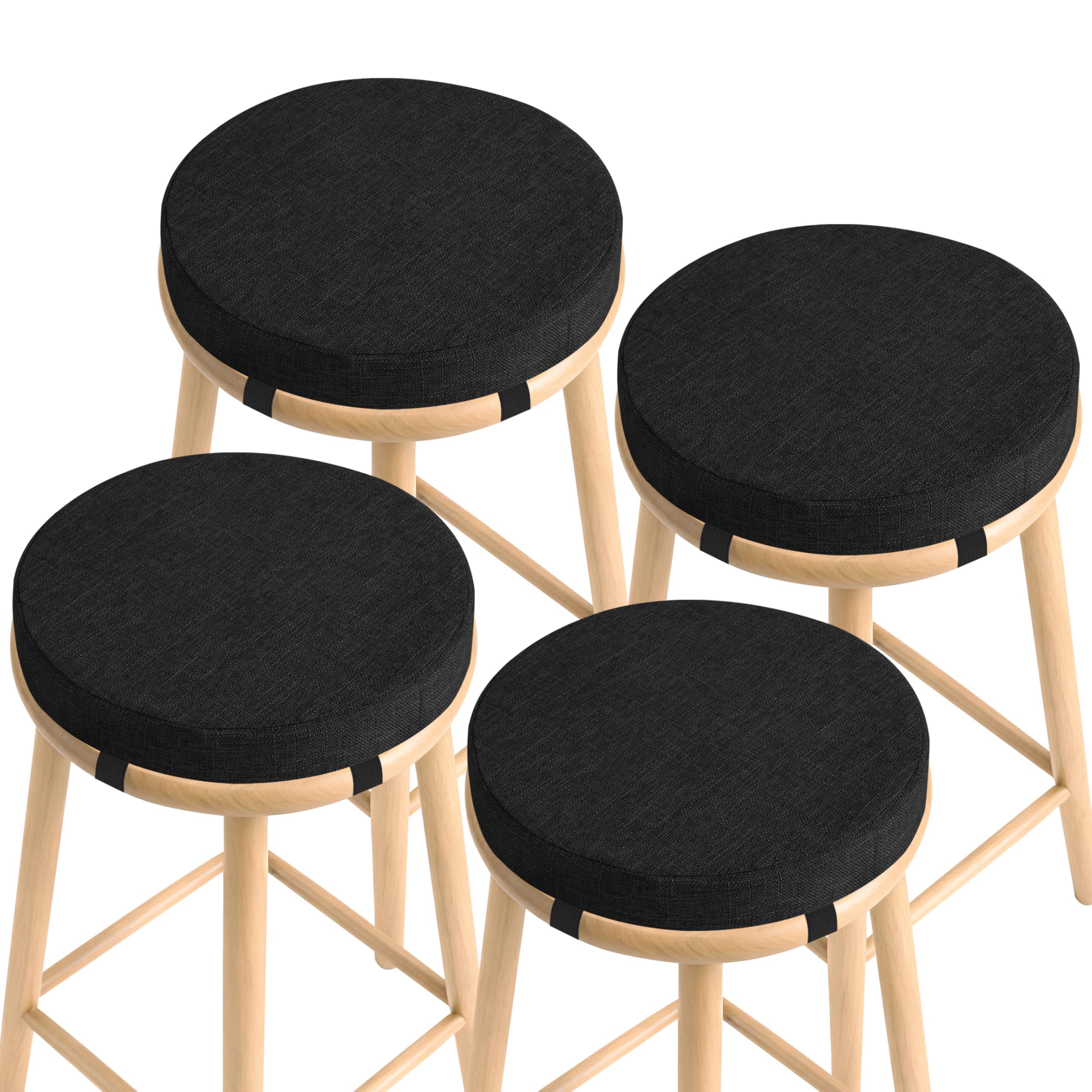 AddGrace Round Bar Stool Cushions 4 Pack Bar Stool Seat Cushion Non Slip Round chair pads with Removable and Washable Cover 12x12 Inch Black