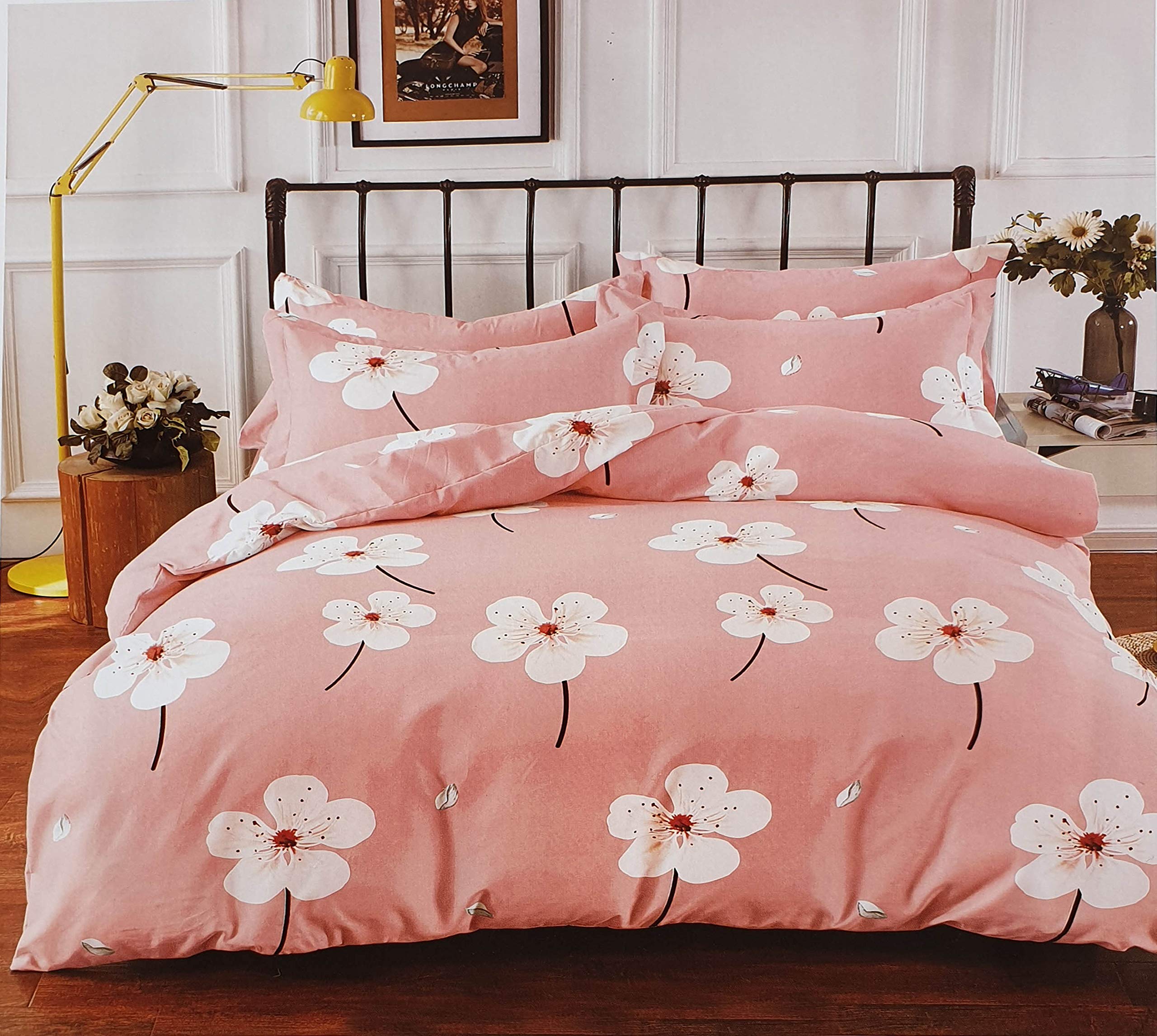 Housse de couette King size rose parure de lit premium 90 g/m² durable