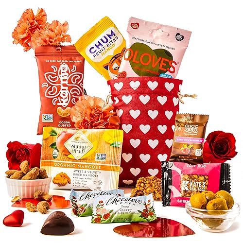 Miniatura 1 de Bolsa de regalo saludable surtido de golosinas saludables con dulces, aperitivos de frutas y más en una bonita bolsa de corazón para el día de la