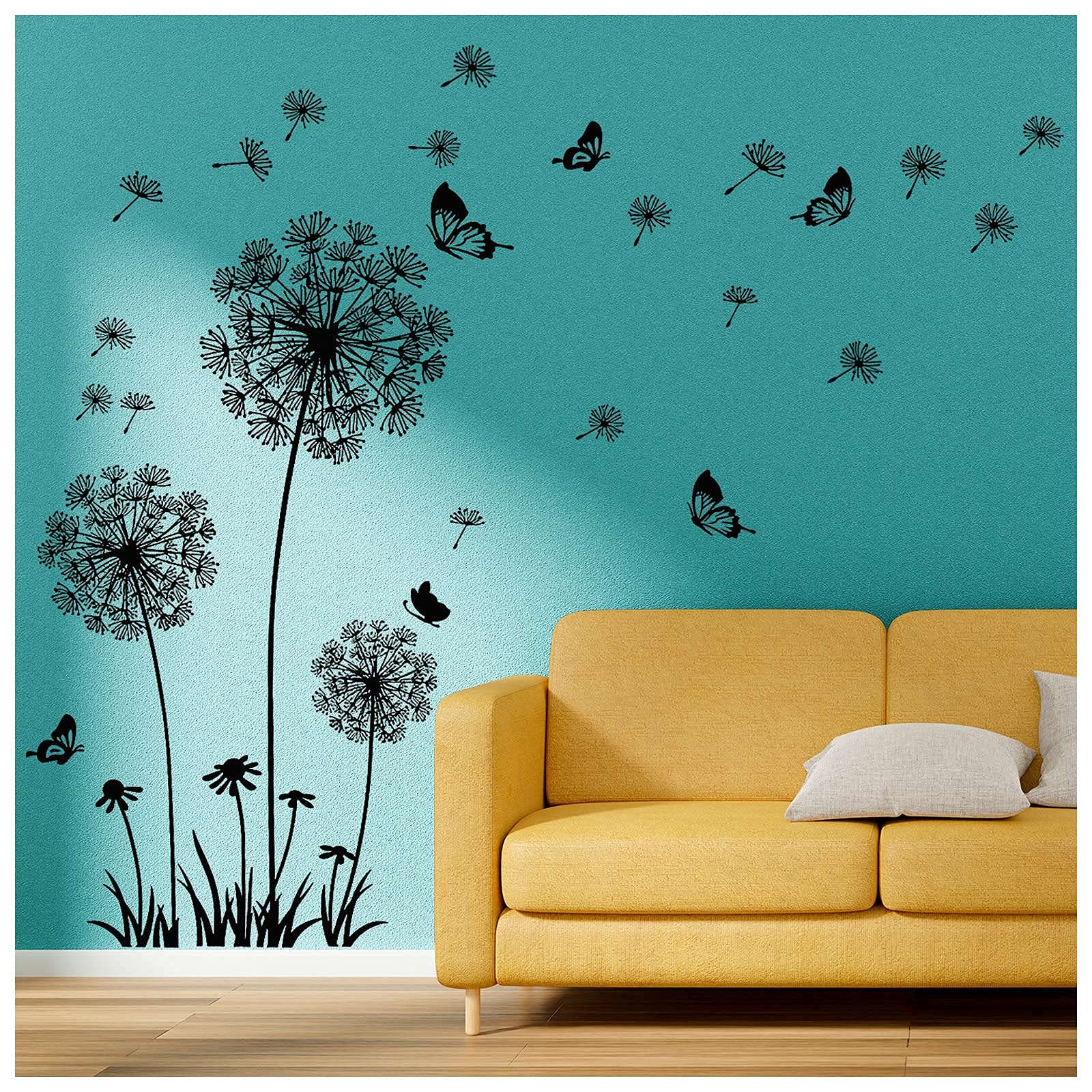 Dandelion Flowers Wall Decals - Butterfly Nature Stickers Set Removable
