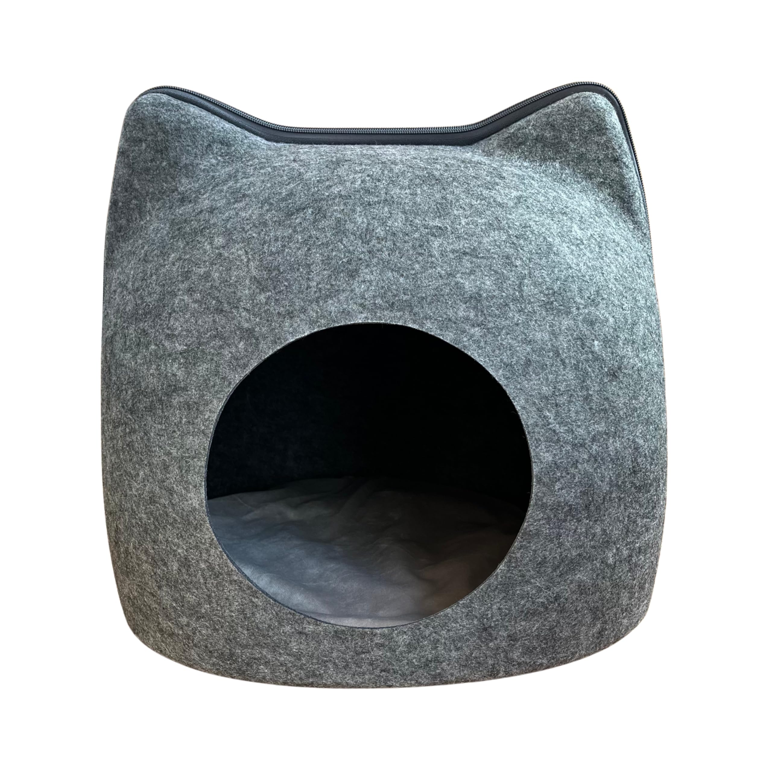 Panier pour chat gris foncé avec niche confortable et coussin amovible