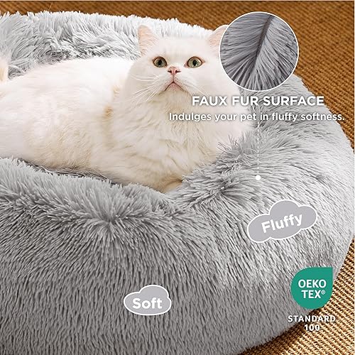 Vista 206 de Bedsure - Cama relajante para perros medianos, lavable, tipo dona, cama para gato, antideslizante, redonda, afelpada, mullida, de piel sintética