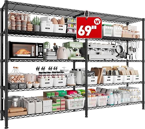 REIBII Estantes de almacenamiento de 69 pulgadas de ancho, estantes de metal con carga de alambre de 1600 libras para almacenamiento, estantería