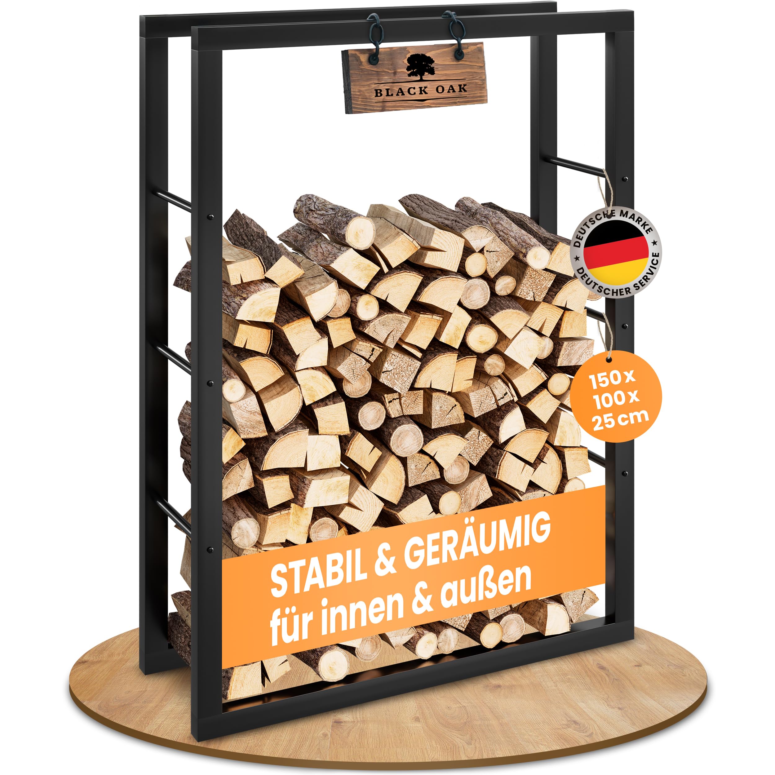 BLACK OAK Kaminholzregal JACK 150x100x25cm schwarz bis 800kg Metall Stahl pulverbeschichtet rostfrei