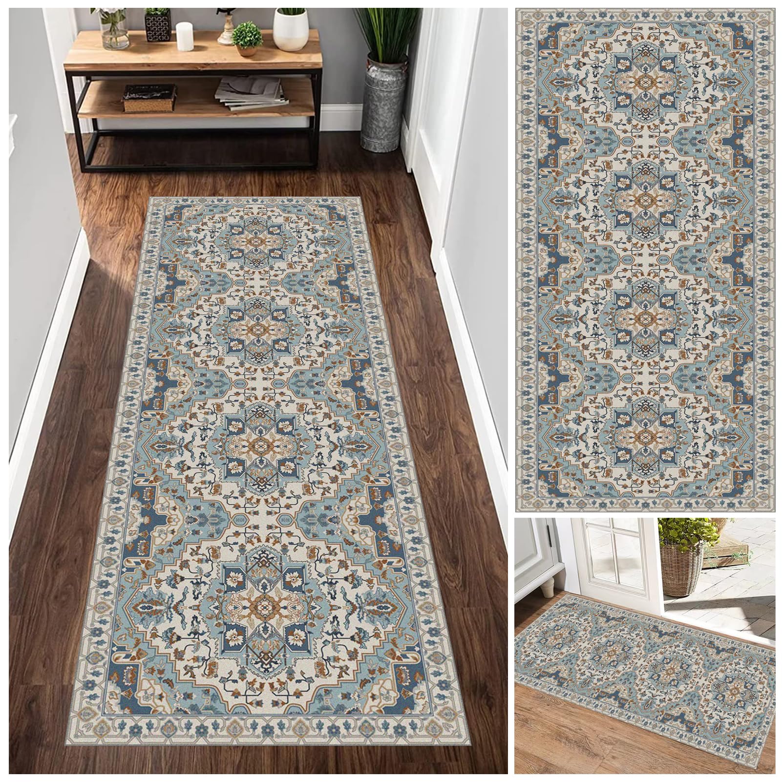 Non Slip Carpet Runners for Hallway 70 x 350 cm, Long Hall Runner, Washable Vintage Large Floor Carpet Runner, Low Pile Area Rug Runner Hallway Runner for Entryway Kitchen Doorway Laundry Room
