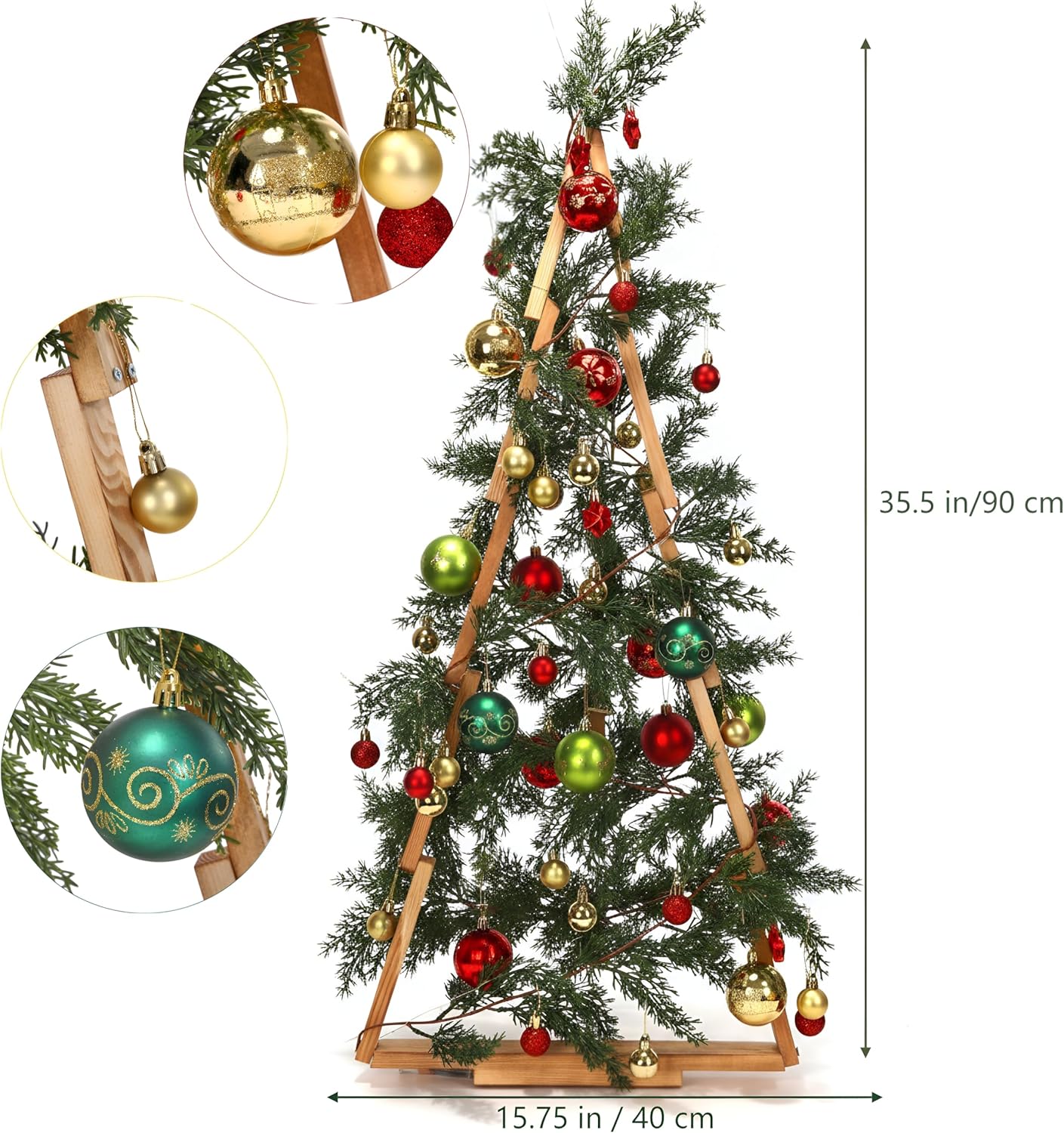 47 Pcs 3 FT Wall Christmas Tree with Lights Large Christmas DIY Wall Decor Set Include Hanging Ball Ornaments LED String Lights Norfolk Pine Garland Artificial Xmas Tree Home Decor