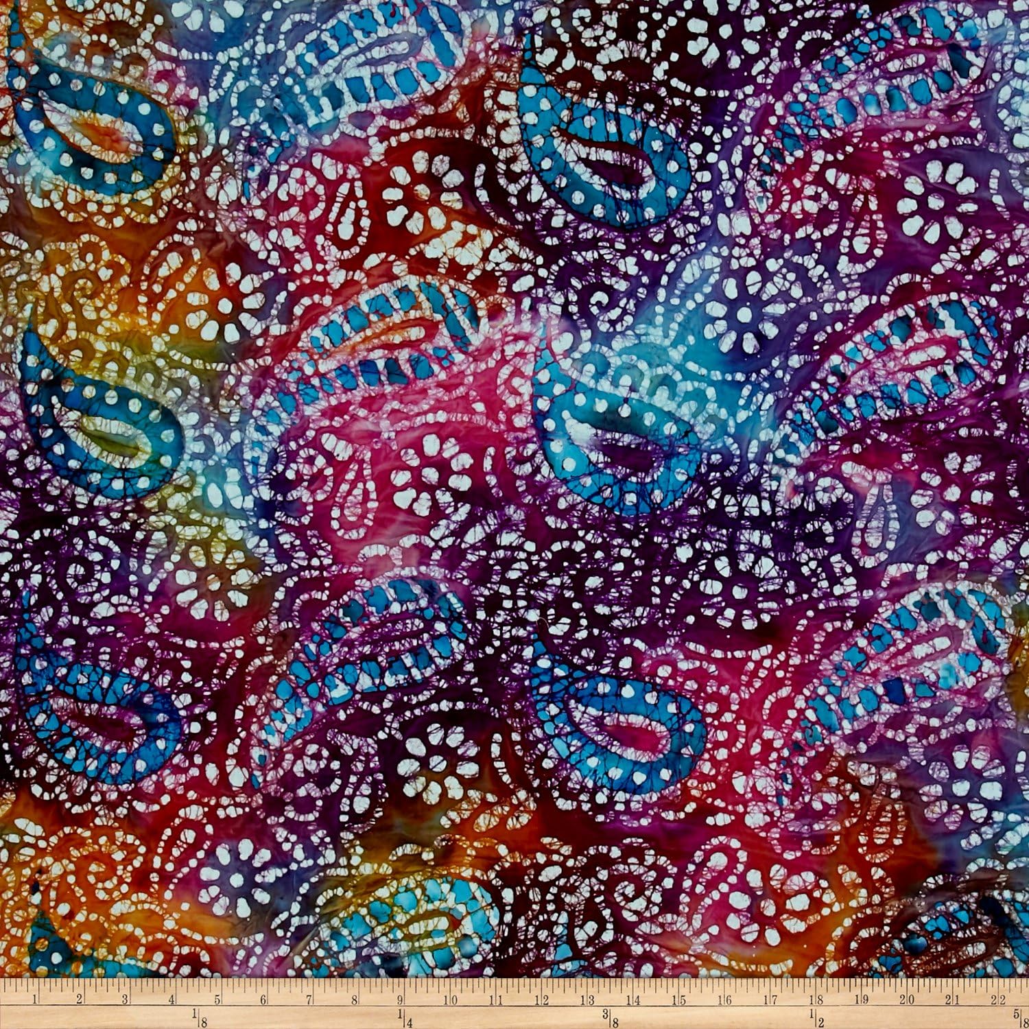 Indian Batik Paisley Purple/Blue/Orange Fabric