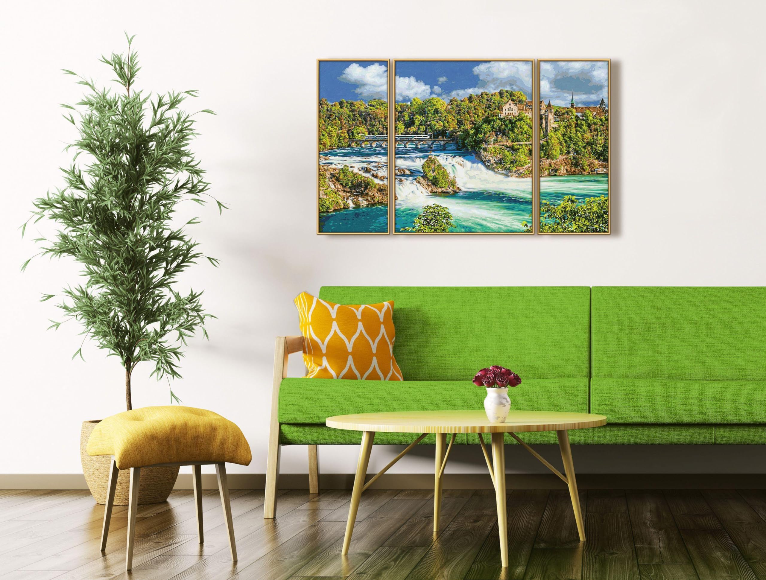 Schipper 609260888 Dipingere con i Numeri, Spettacolo Naturale Rheinfall, Pittura per Adulti, Inclusi pennelli e Colori acrilici, trittico, 50 x 80 cm