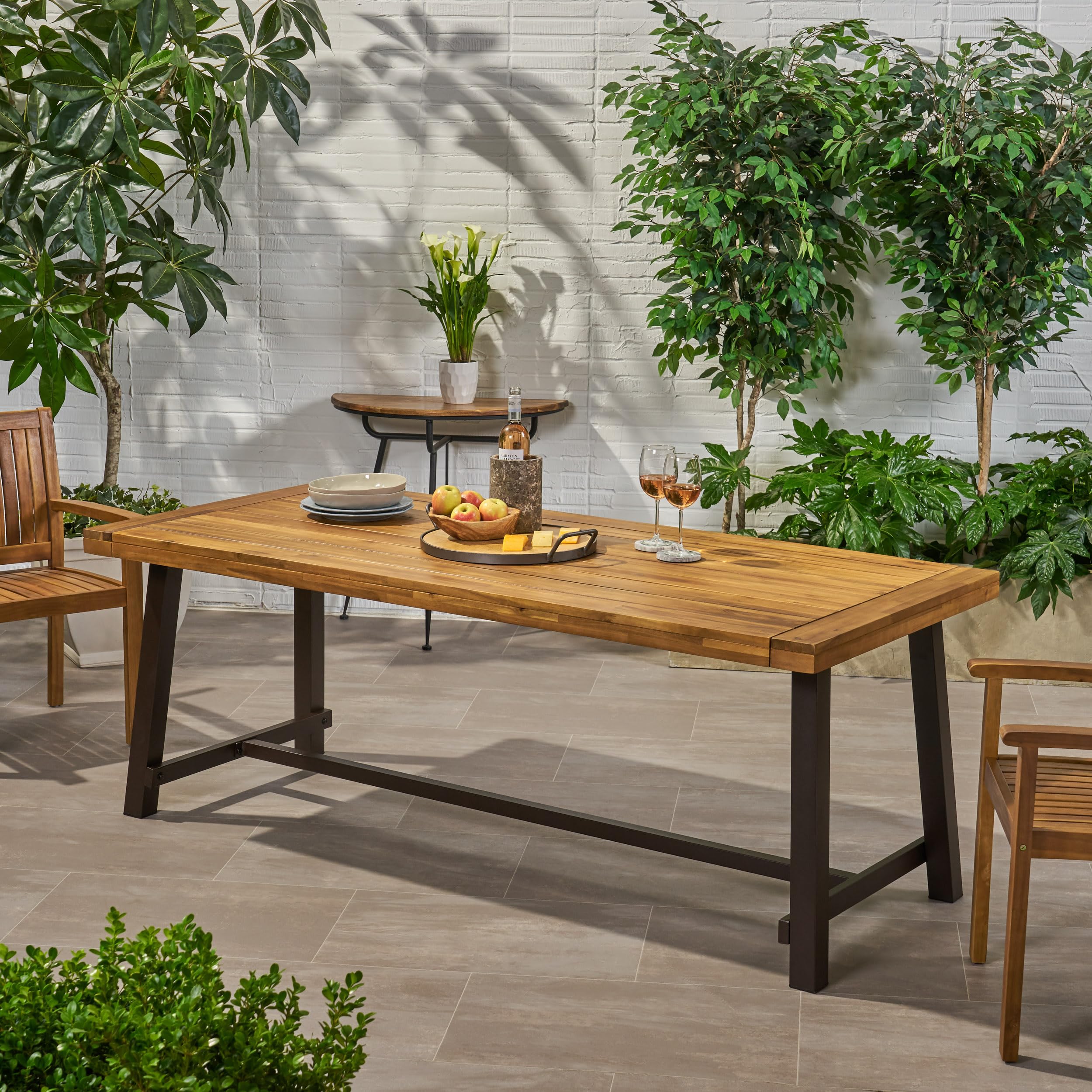 Mesa de comedor al aire libre para 8 personas, rectangular resistente a la intemperie, muebles de patio para patio, jardín y salón, teca 3