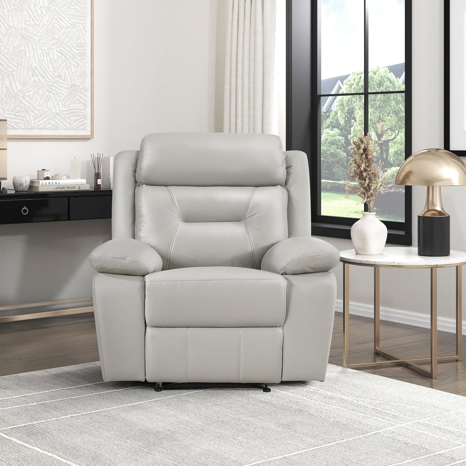 Lexicon Recliner Chair Leather Match Recliner with Pillow Top Armrests, Home Theater Seating, Wall Hugger Recliners Manual Recliner Chair for Living Room/Office/Apartment, Light Grey