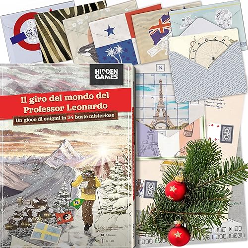 Hidden Games - Calendario dell’Avvento Enigmi e Misteri - Il Giro del Mondo del Professor Leonardo - Italiano - 1-6 persone dai 14 anni in su - 24 enigmi individuali