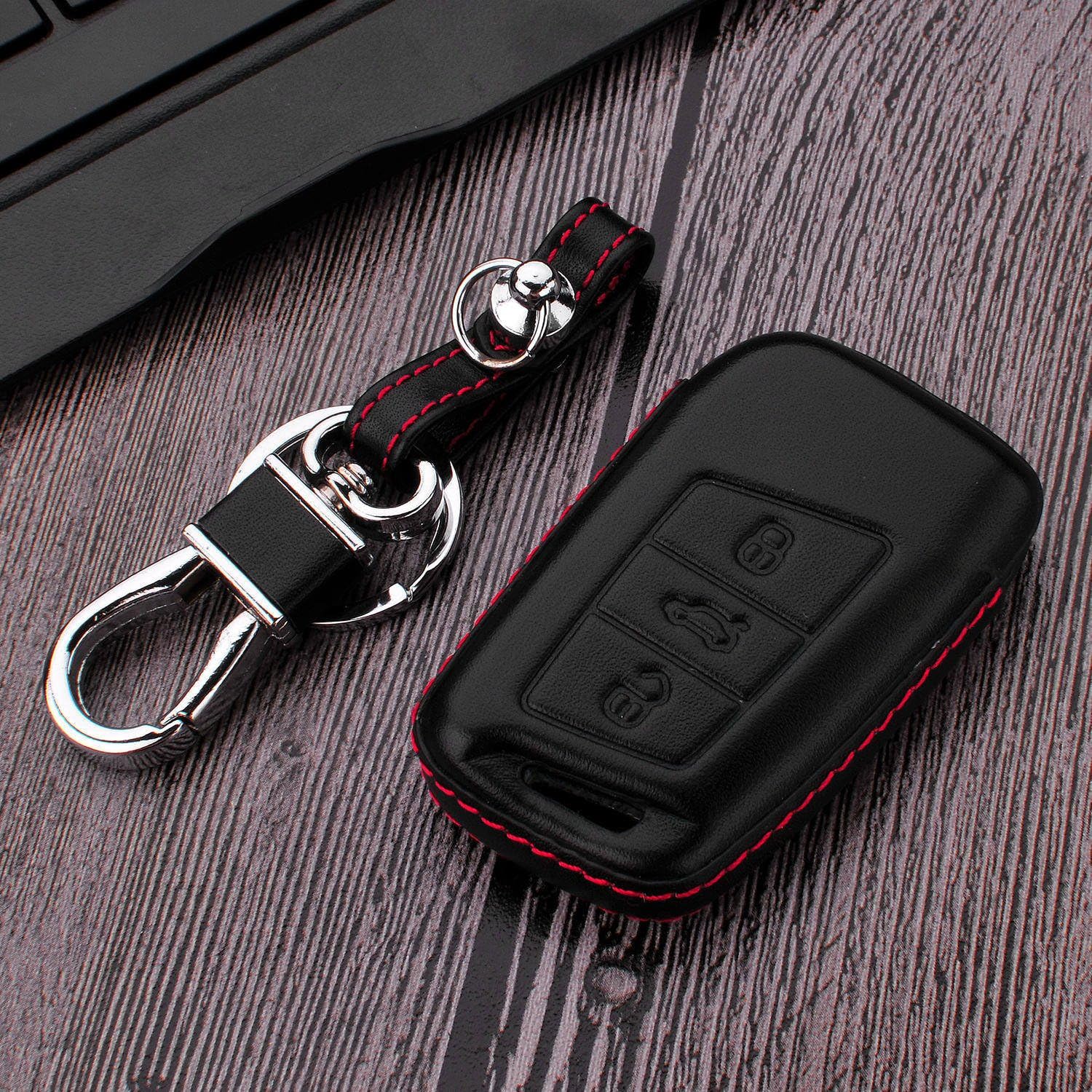 Genuine Leather Key Fob Cover for VW for Skoda Smart Remote Case image 4