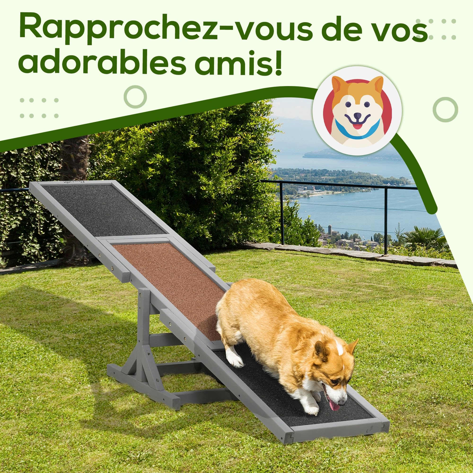 PawHut Agility Sport pour Chien Bascule - Bascule pour Chien - équipement Entrainement Chien - Bois pré-huilé Feutre bitumé antidérapant Gris Noir
