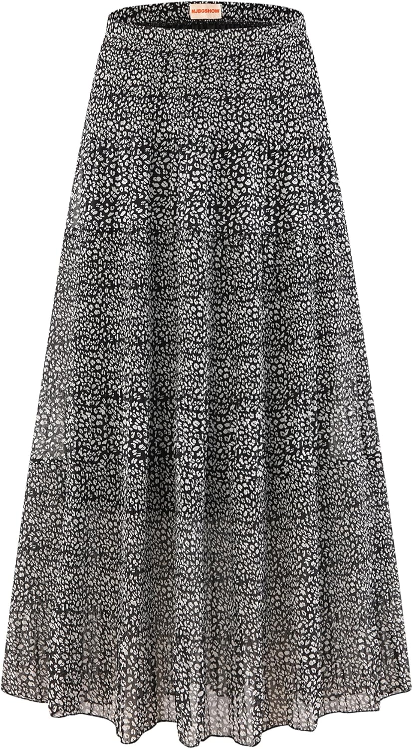 Womens Chiffon Long Skirt Elastic High Waist Floral Maxi Skirts Tiered Pleated A Line Boho Flowy Long Skirts Womens Chiffon Long Skirt Elastic High Waist Floral Maxi Skirts Tiered Pleated A Line Boho Flowy Long Skirts