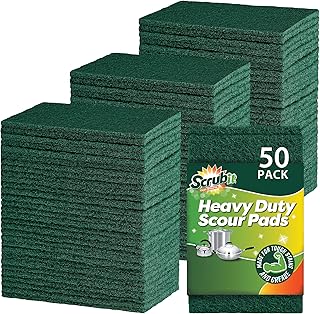 Scouring Pads - Heavy Duty Scrub Pads for Cleaning Dishes - Non-Scratch - Reusable - Green (50)