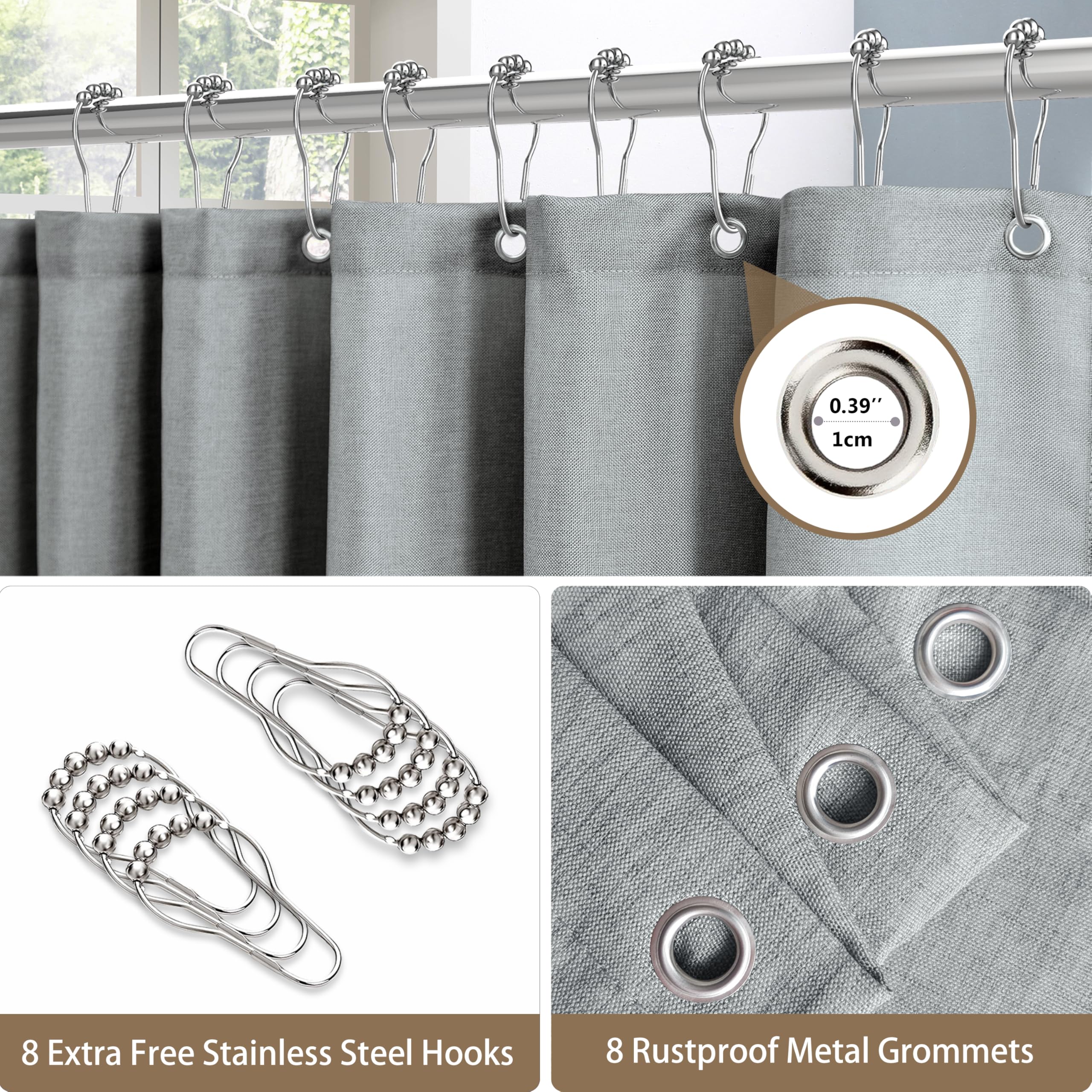 Shower Curtain for Bathroom with Metal Hooks Linen Fabric Shower Curtain Heavy Duty Bath Curtain for Wet Room Bathtub Shower Stall Hotel Quality - Image 3