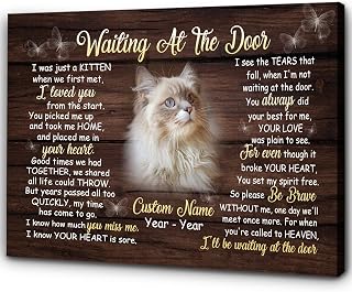 Cat Memorial Canvas Gifts| Personalized Memorial Gifts For Loss of Cat Pet| Angel Cat Remembrance| Sympathy Gift For Cat Pet Loss| In Memory of Cat Bereavement Gifts Waiting at The Door M570 (02)