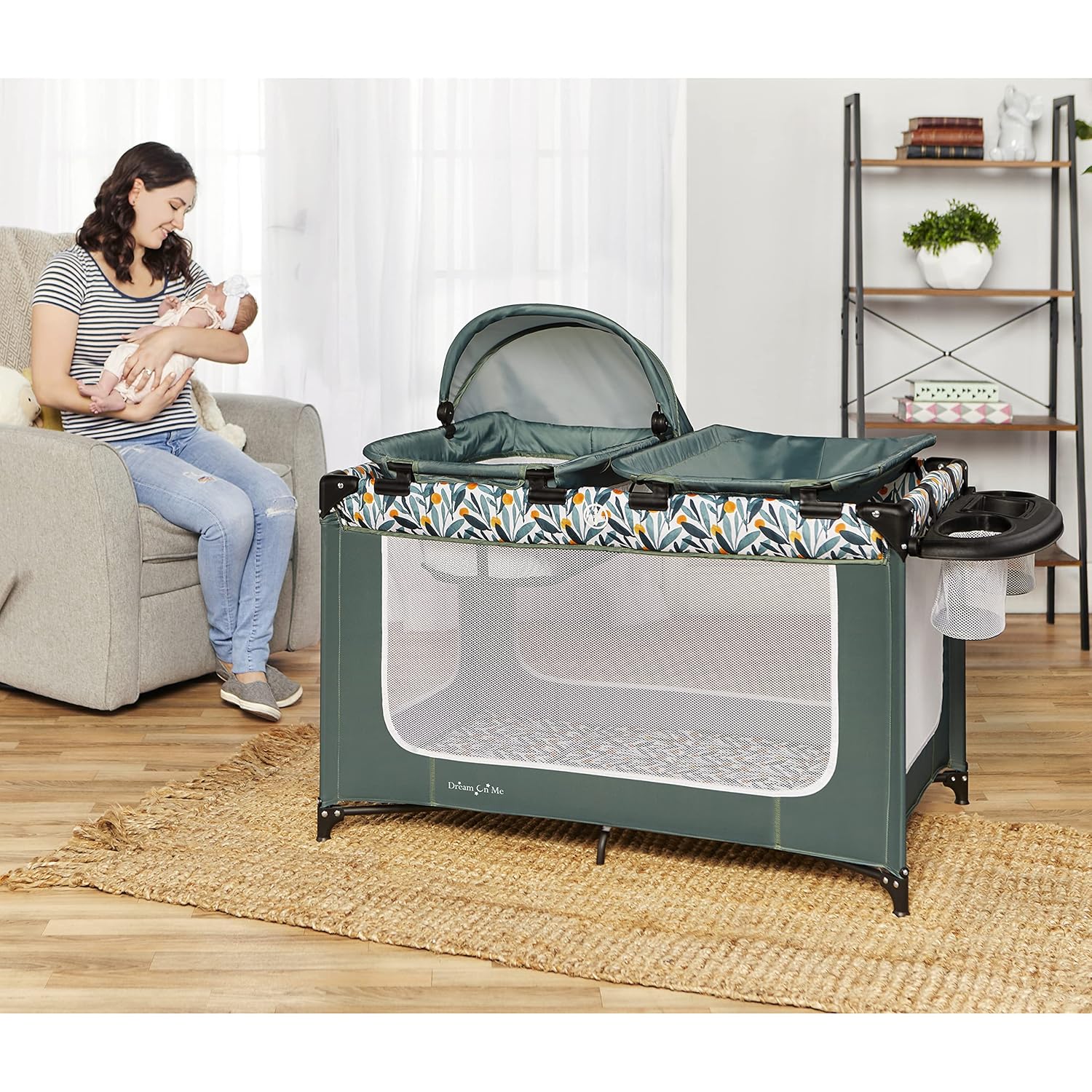 Dream On Me Emily Rose Deluxe Playard in Mellow Yellow with Infant Bassinet and Changing Tray, Lightweight Portable and Convertible Playard for Baby, Breathable Mesh Sides and Soft Fabric