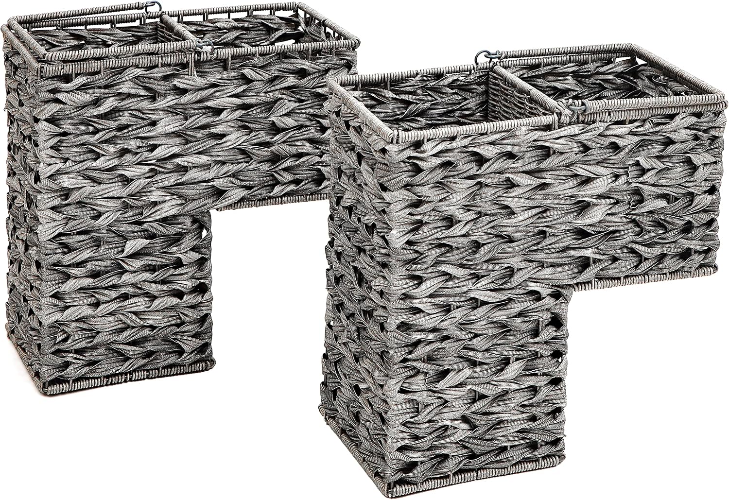 14.5" Plastic Wicker Storage Stair Basket Set With Handles by Trademark Innovations (Set of 2, Grey)
