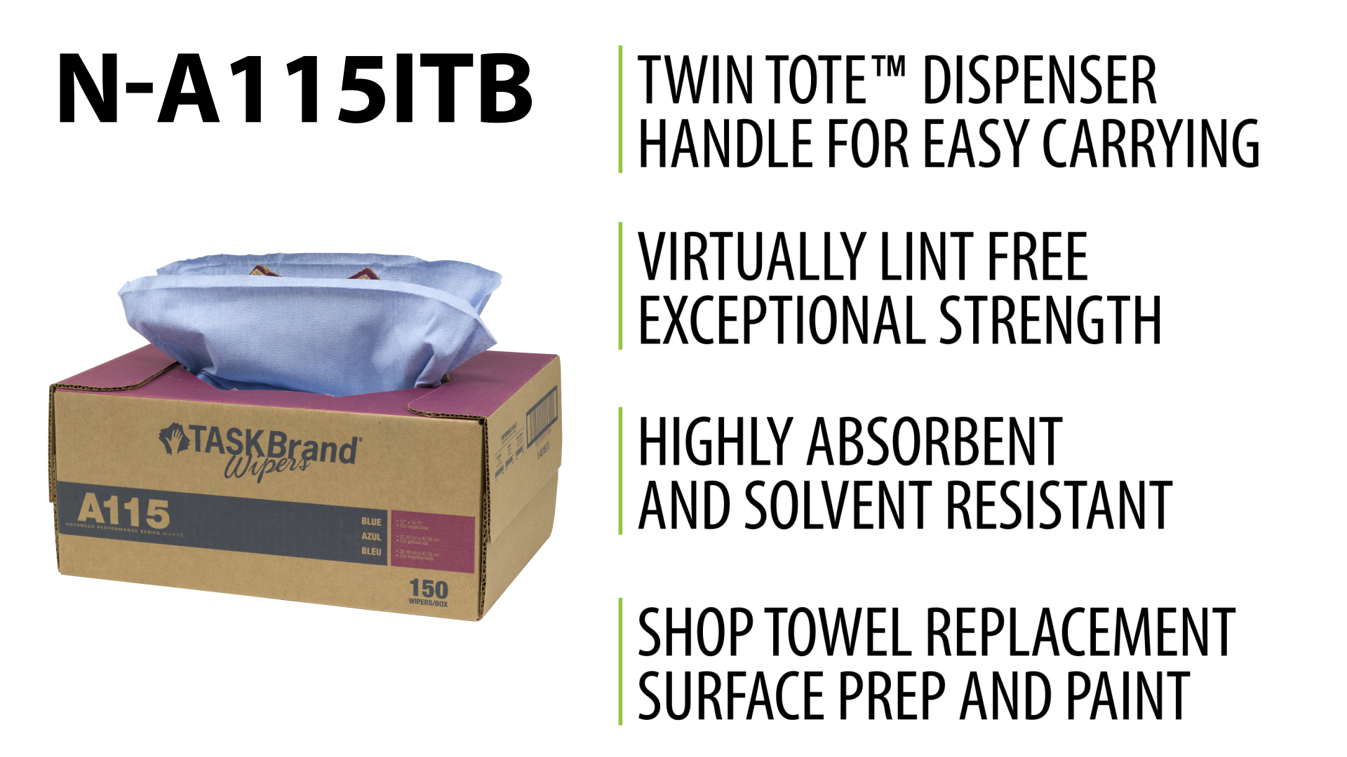 Image of TaskBrand N-A115ITB Advantage Series Interfold Wipers Cloth for Heavy Duty Cleaning, Twintote, Spunlace, Blue (Pack of 150)