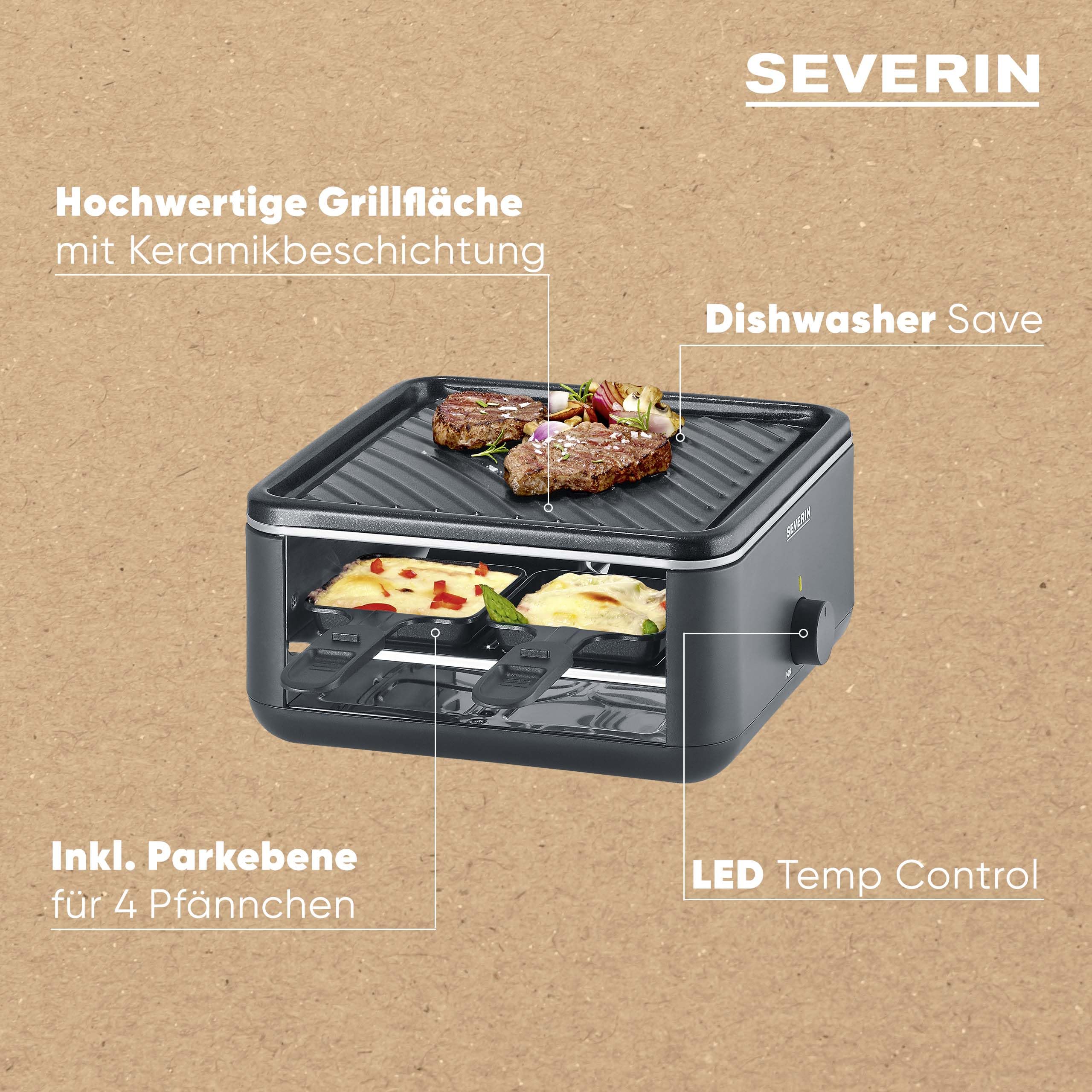 SEVERIN Mini Raclette-Grill 4 Personen 600W Black Line RG 2360