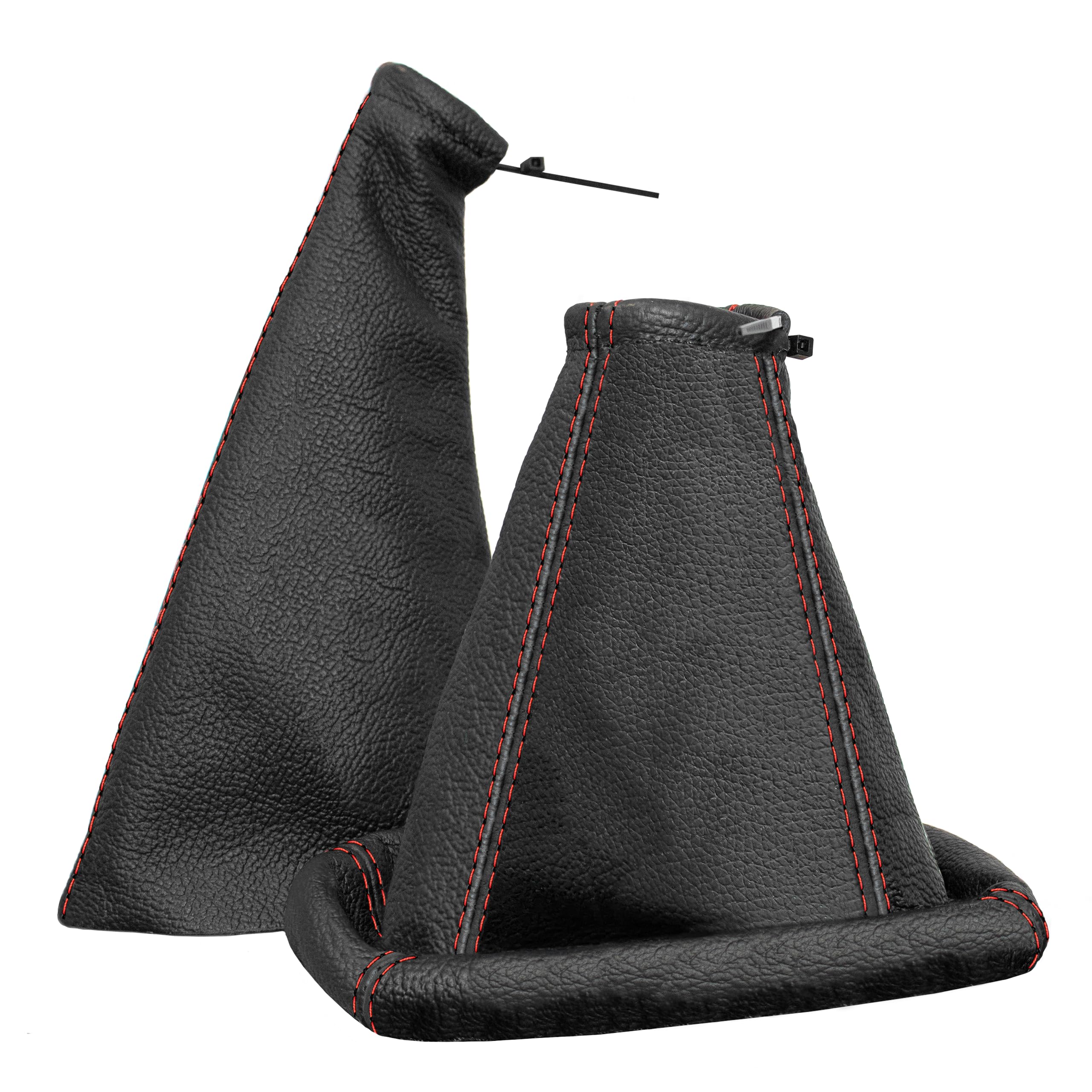 Funda palanca de cambios y Freno de mano - para Opel Vectra B 1995-2002 - negro rojo - de cuero auténtico - de marchas manual - para transmisión manual - fuelle palanca de cambios - (A106-9)