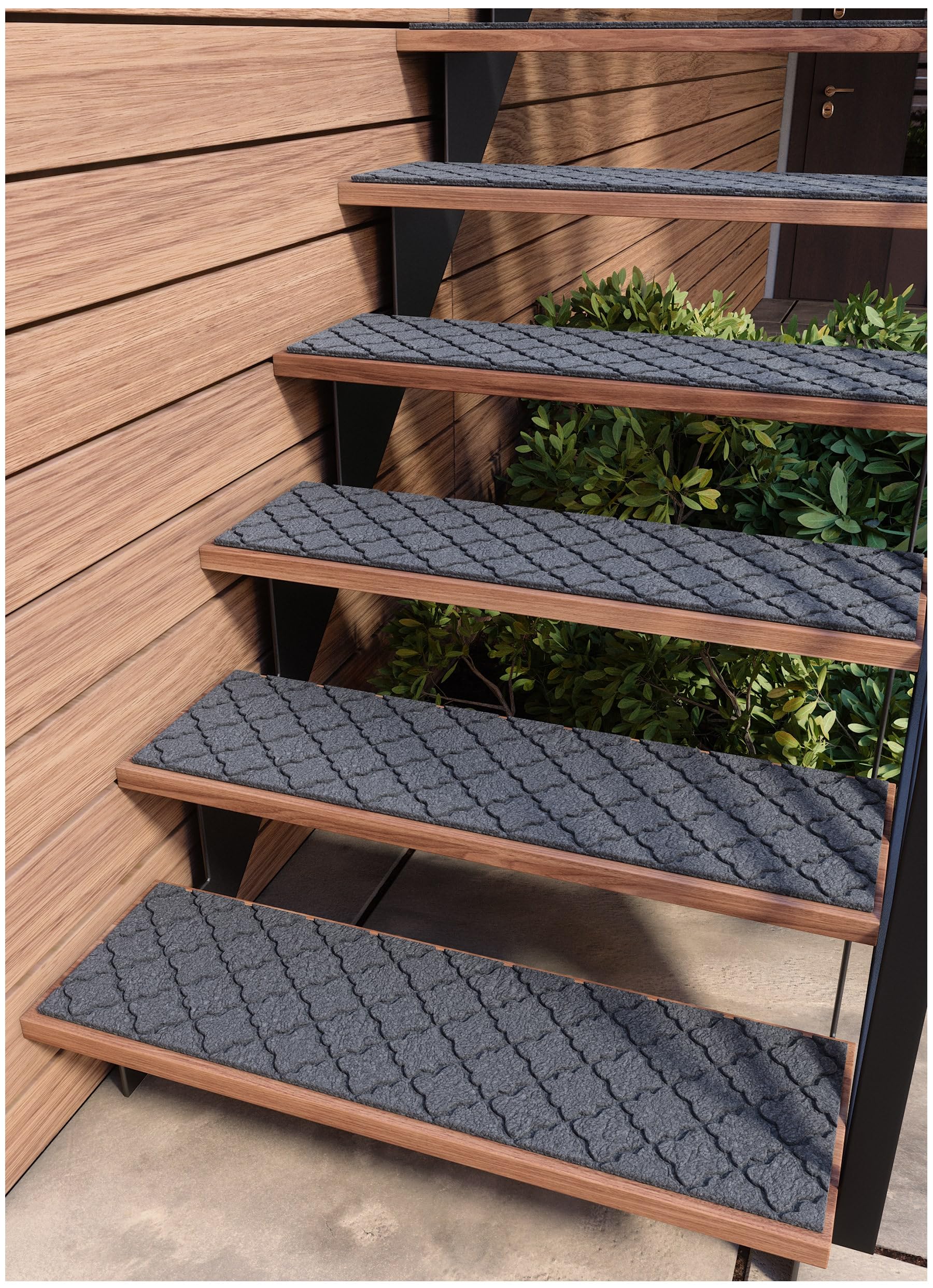 Outdoor Stair Treads Non-Slip 35”x10” (6-Pack) – Waterhog Carpet Treads with Rubber Backing Moroccan