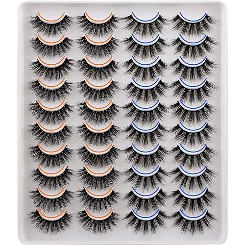JIMIRE 20 Pairs False Eyelashes 2 Styles Mixed Fluffy Eyelashes Natural Volume Wispy Faux Mink Lashes Pack