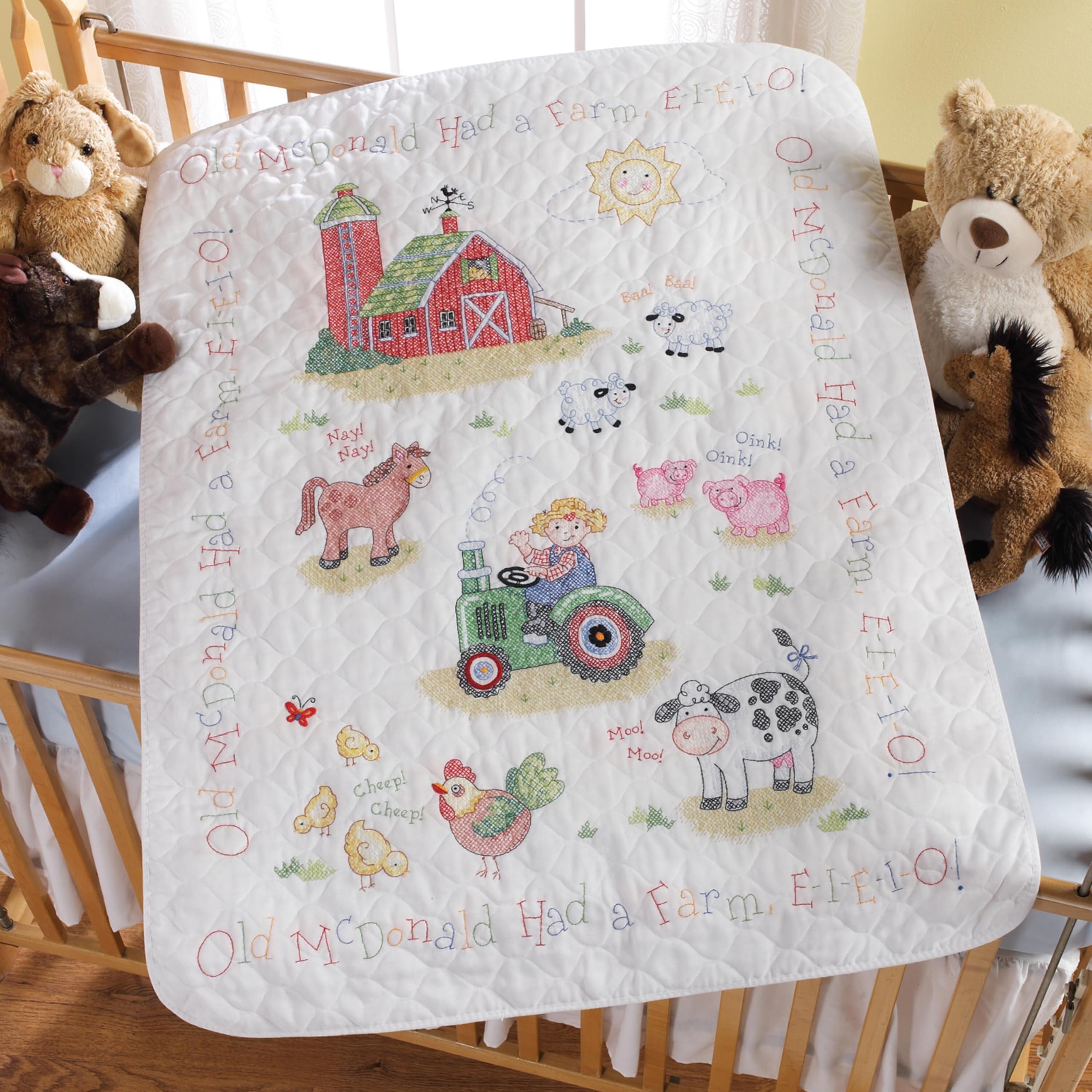 Amazon.com: Bucilla On The Farm Crib Cover Stamped Cross Stitch 