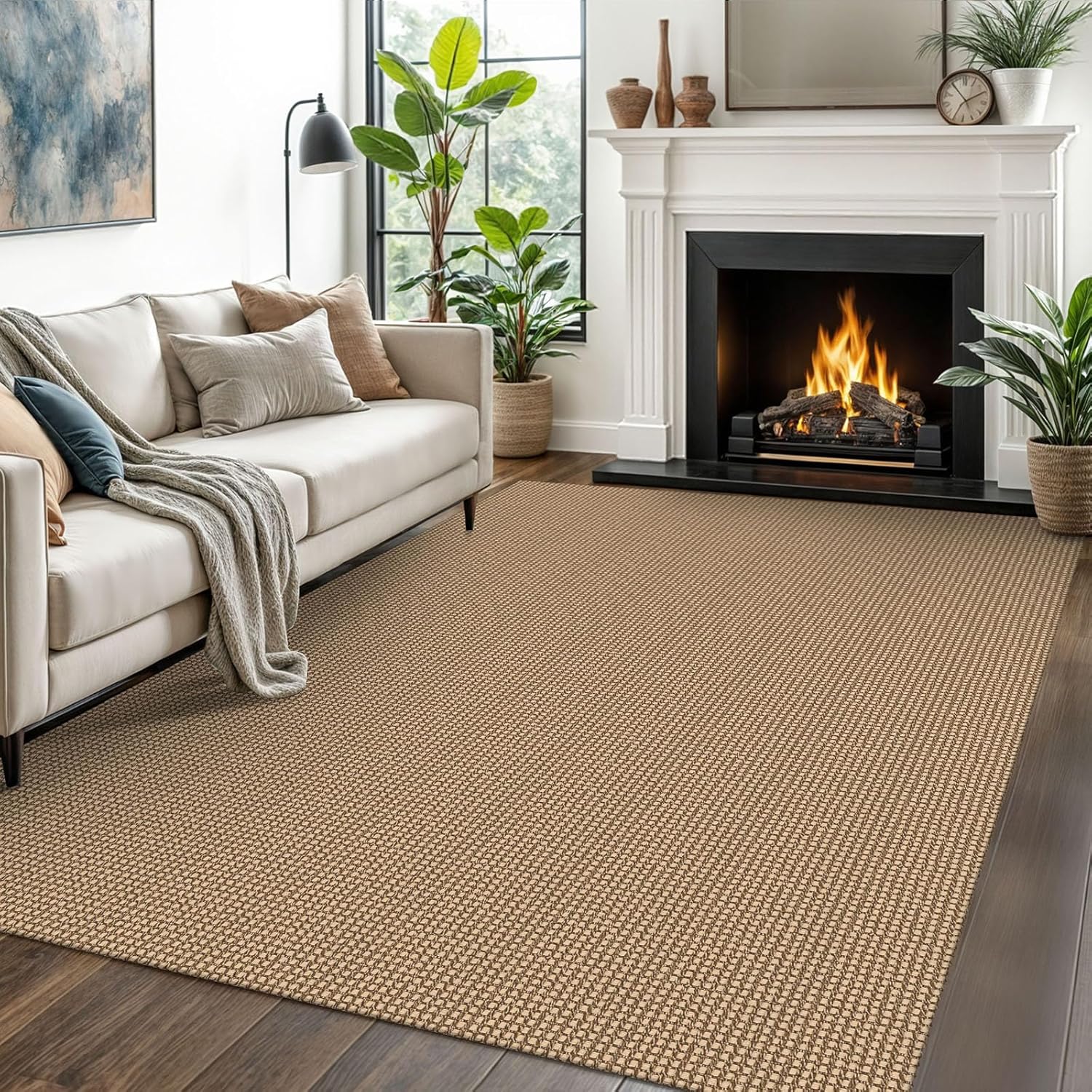 EARTHALL Woven Area Rugs 5x7 Ft Washable Living Room Rugs Non Slip Rubber Backed Dining Room Rug Braided Bedroom Rugs Indoor Floor Carpet for Living Room, Bedroom, Dining Room,Orange/Tan/Brown 5' x 7' (Rectangular) Orange/Tan/Brown