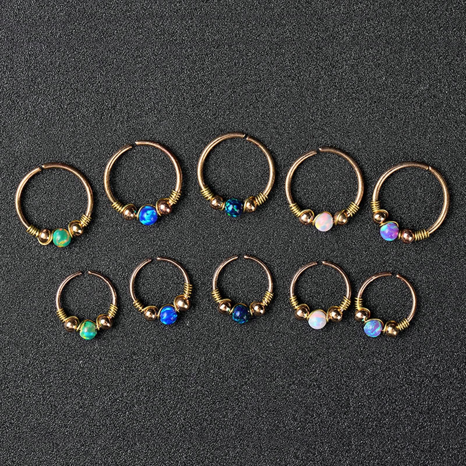 KnSam 20 Gauge Piercing Nostril Dünn, Hoop Kugel Tragus Ring Dünn für Herren Damen in Edelstahl, Ohrringe Lippenring mit Opal Bunt, 10 Stücke