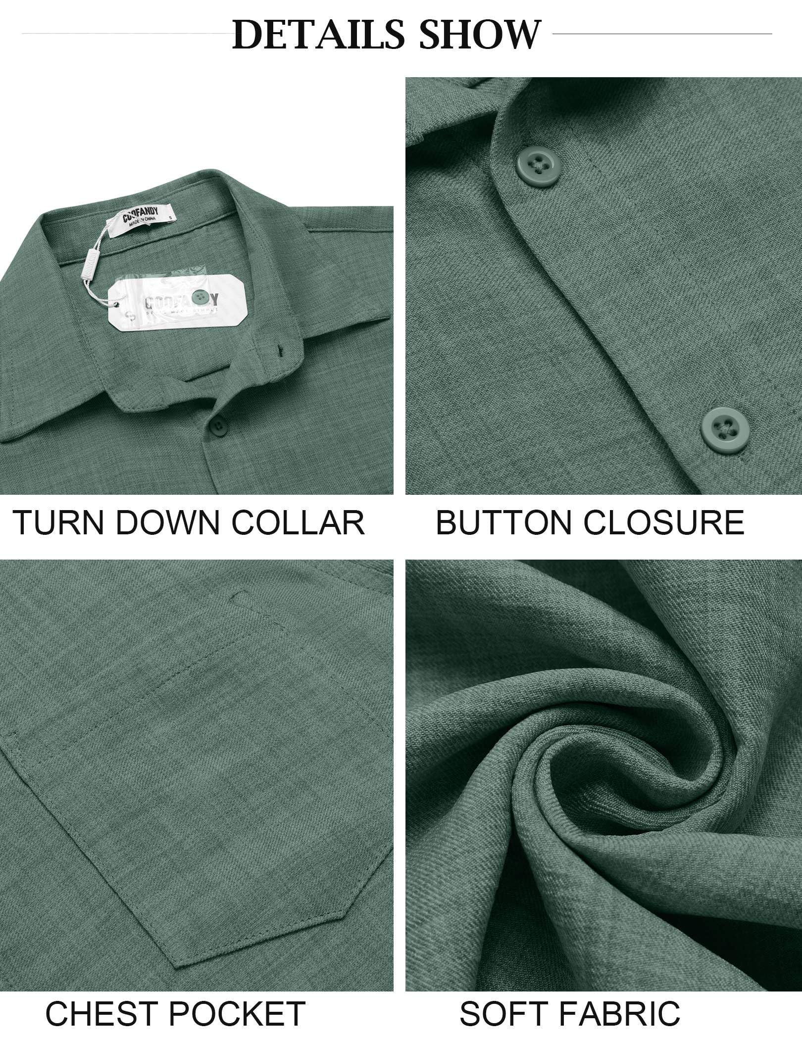 COOFANDY Chemise décontractée boutonnée à manches courtes pour homme avec poche