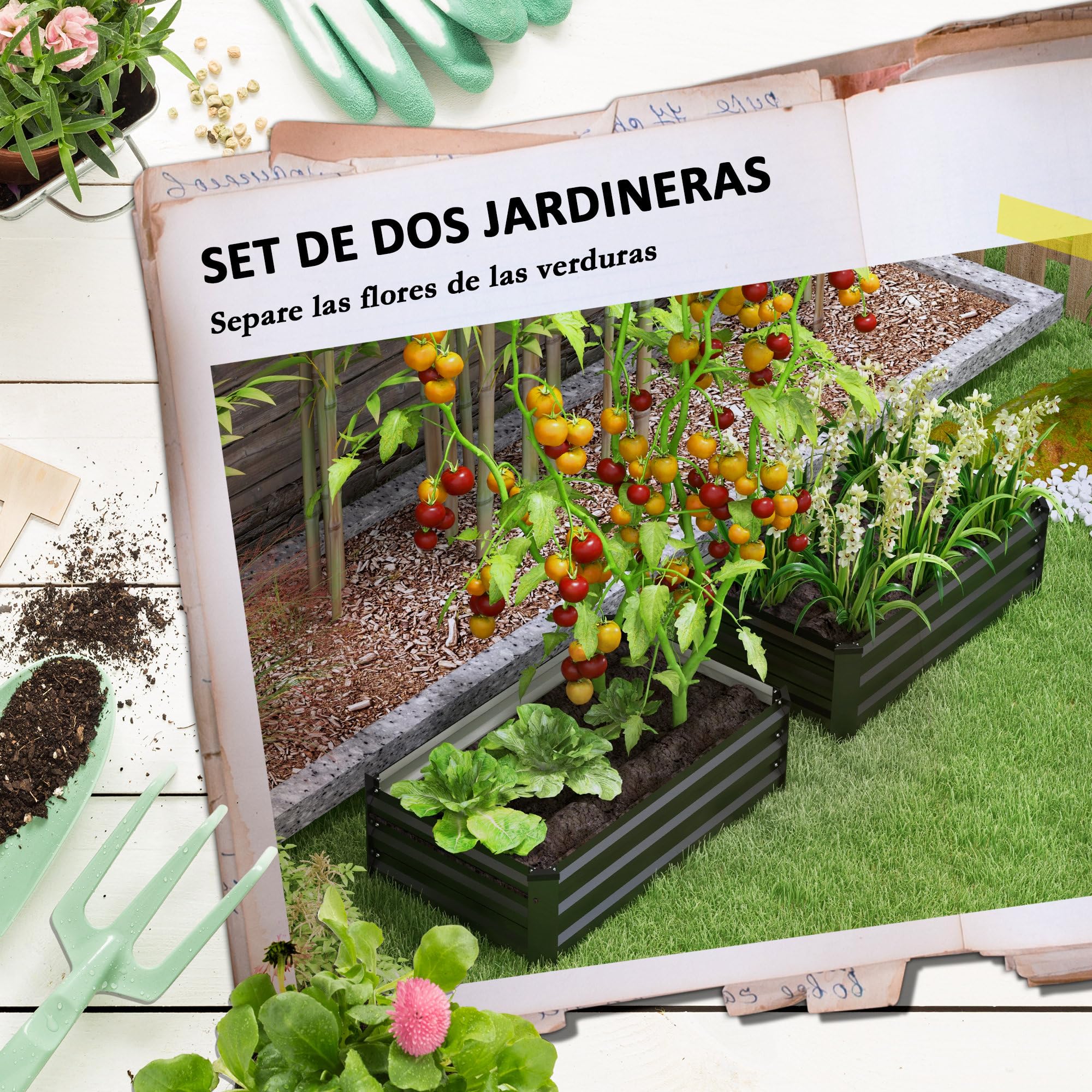 Outsunny Juego de 2 Jardineras de Exterior de Acero Maceteros Grandes de Exterior Huerto Urbano Rectangular para Cultivos Plantas Flores para Patio Jardín 100x60x30 cm Gris Oscuro
