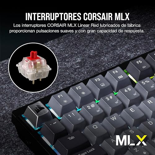 Corsair K65 Plus Wireless 75% RGB Clavier mécanique de Jeu Interchangeable à Chaud - Interrupteurs linéaires Rouges Corsair MLX pré-lubrifiés - insonorisation - claviers PBT - QWERTY ES - Noir - 4