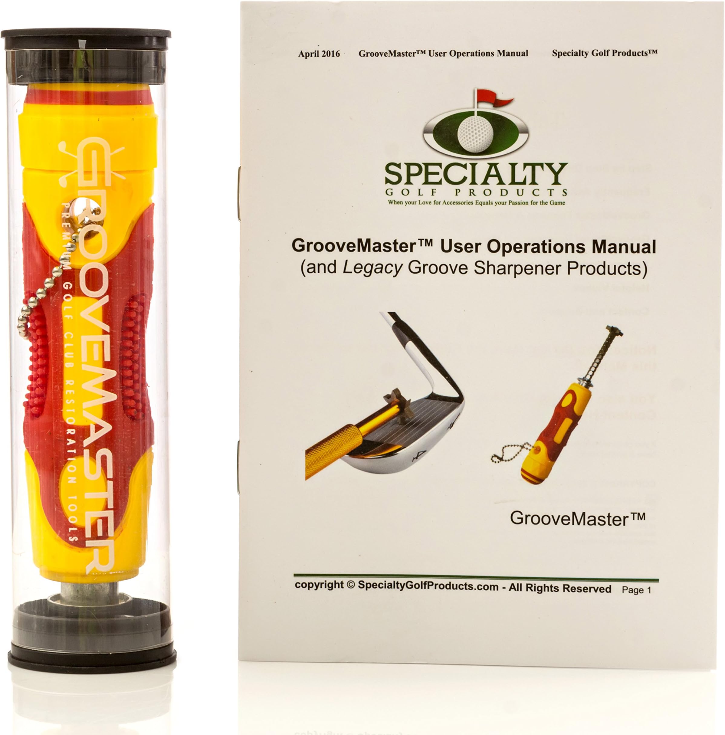 GrooveMaster Golf Club Groove Sharpener with Comfortable Adjustable Large Rubber Grip and 6 Cutter Carbide Tungsten Steel Head - Full Color User Manual