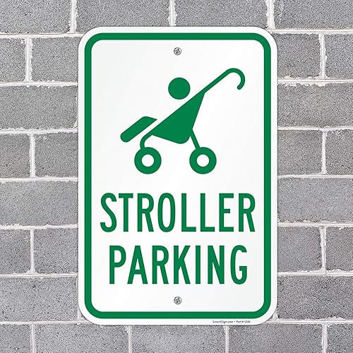 Miniatura 3 de SmartSign Letrero de metal con texto en inglés "Stroller Parking" de 18 x 12 pulgadas, serigrafiado, aluminio laminado a prueba de óxido de 63 mil,