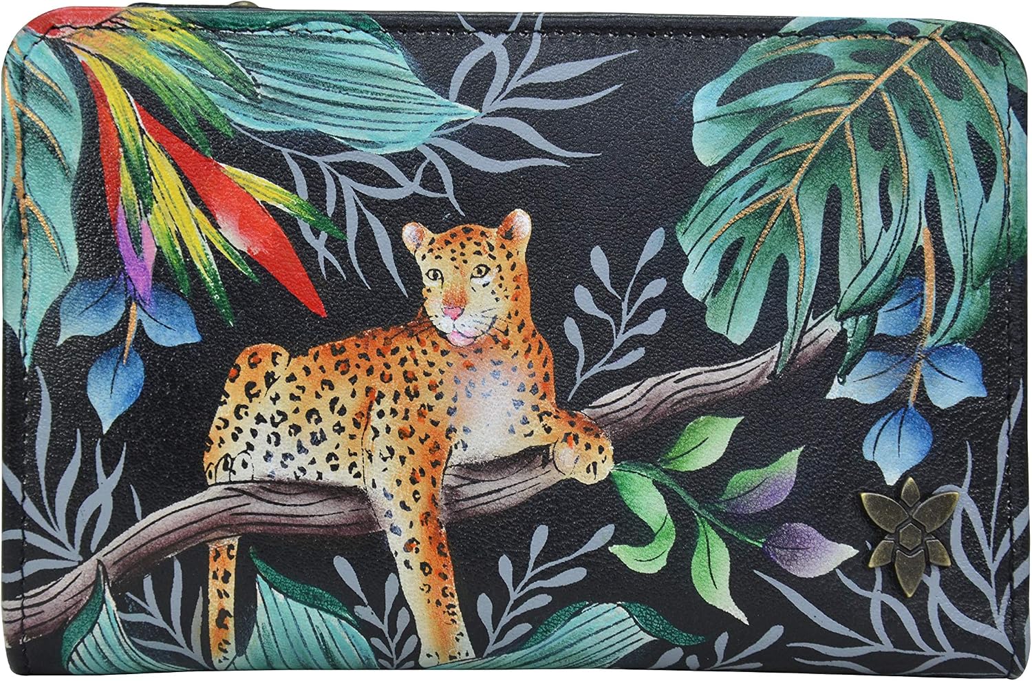 Anuschka Women's Original Genuine Leather Hand-Painted Two Fold RFID Blocking Organizer Wallet - Jungle Queen