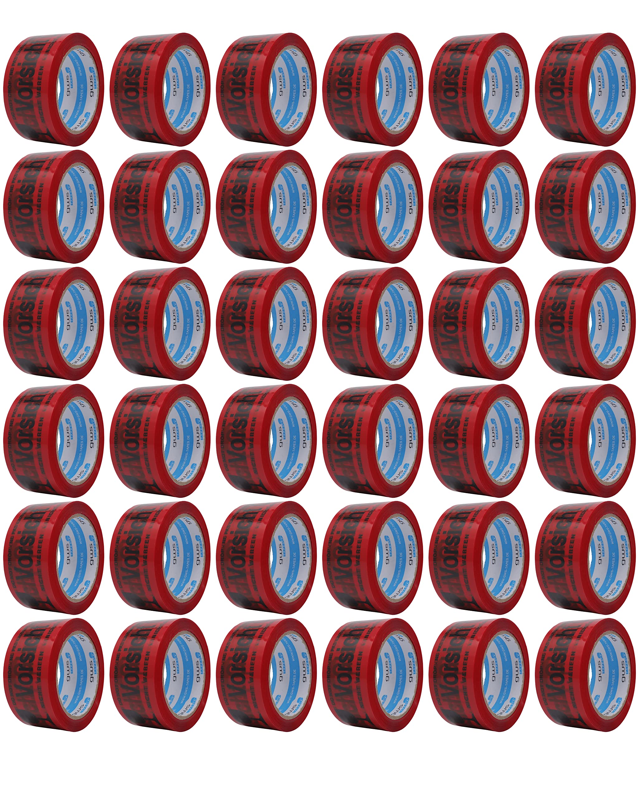 gws Nastro adesivo per imballaggi di qualità professionale, in vetro, rosso, PP, 50 mm x 66 m (36 rotoli)