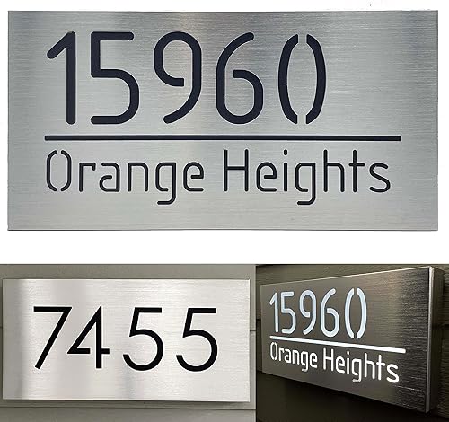 Sassy Squirrel Ink - Letrero de aluminio iluminado personalizado para casa, iluminación integrada, sensor del amanecer al anochecer, números de disponible en Yaxa Colombia